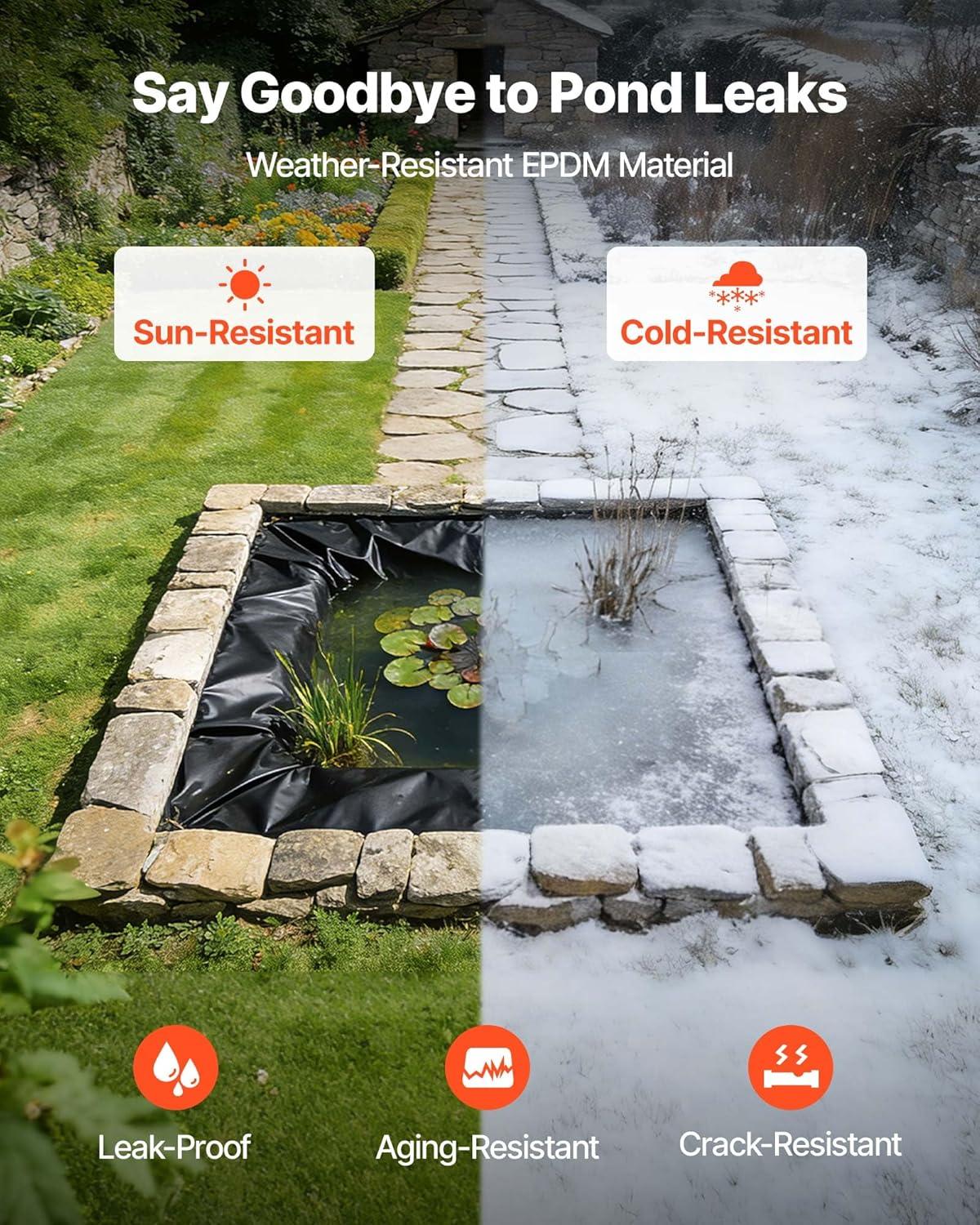 image:imageVEVOR 10 x 13 ft Pond Liner 20 Mil Thickness Pliable amp Durable LLDPE Material Easy Cutting Underlayment for Fish or KoiWaterfall Fountains Water Gardens Black15 x 20 ft