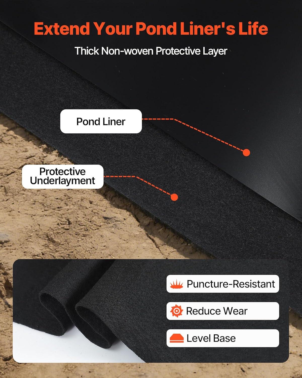 image:imageVEVOR 10 x 13 ft Pond Liner 20 Mil Thickness Pliable amp Durable LLDPE Material Easy Cutting Underlayment for Fish or KoiWaterfall Fountains Water Gardens Black15 x 20 ft