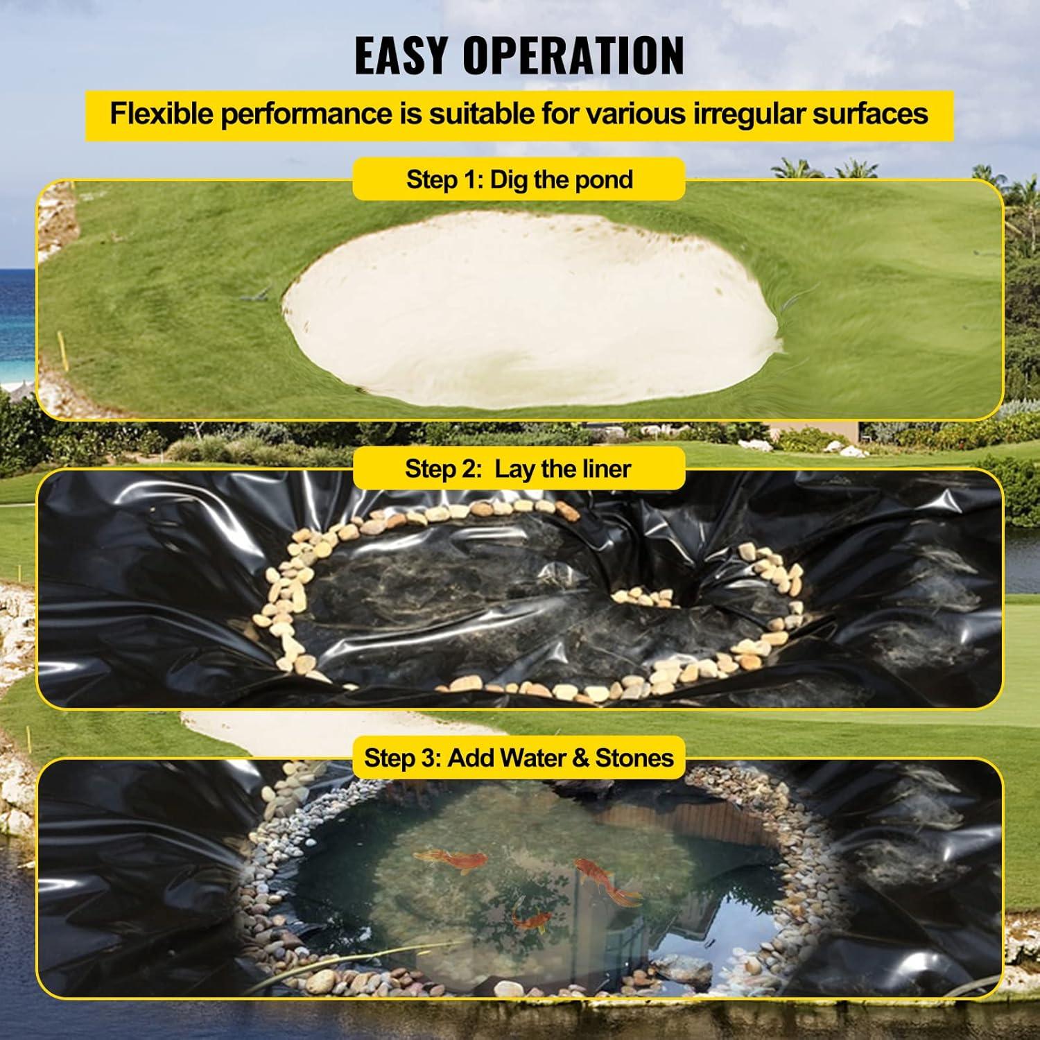 image:imageVEVOR 10 x 13 ft Pond Liner 20 Mil Thickness Pliable amp Durable LLDPE Material Easy Cutting Underlayment for Fish or KoiWaterfall Fountains Water Gardens Black15 x 20 ft