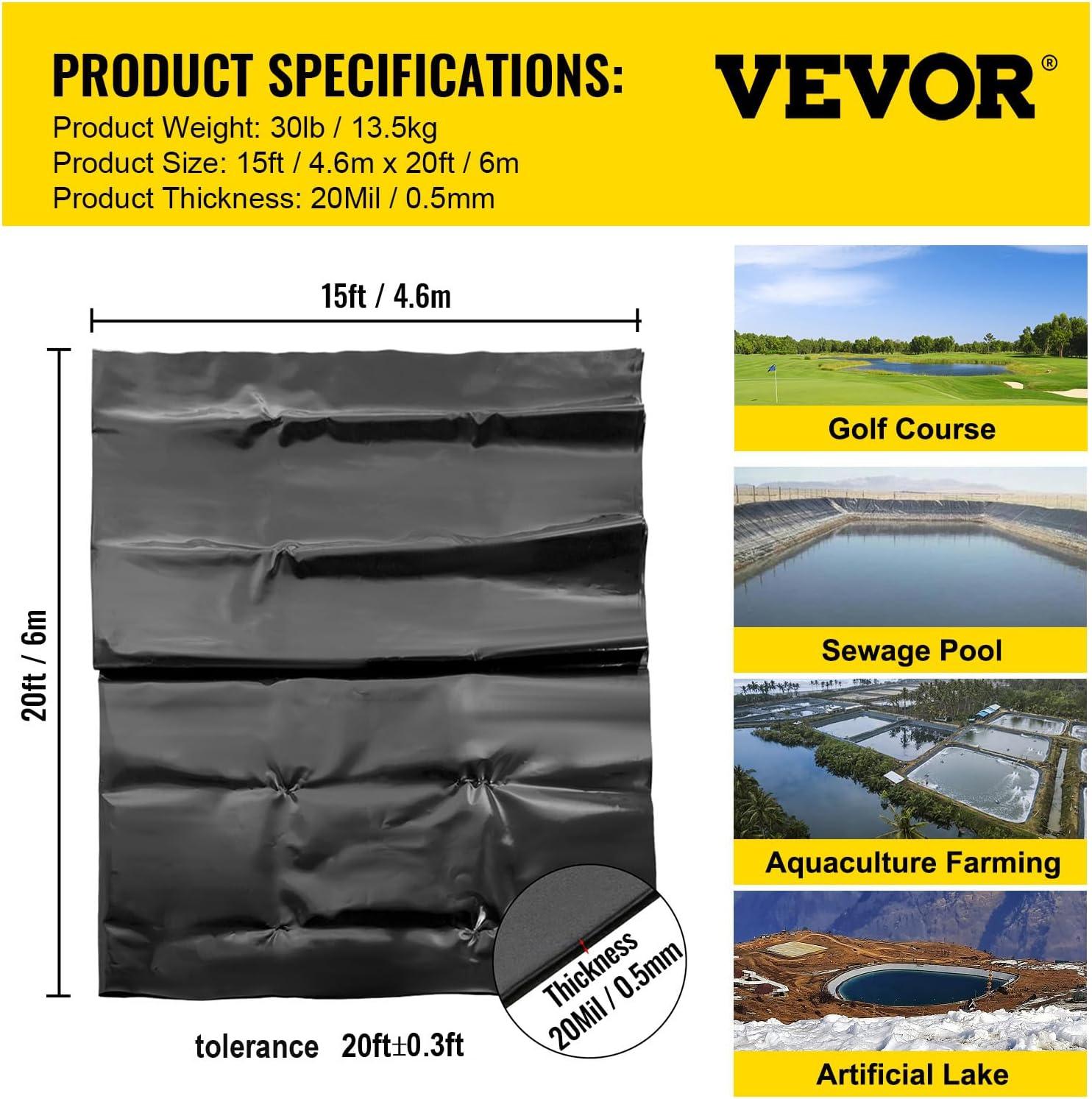 image:imageVEVOR 10 x 13 ft Pond Liner 20 Mil Thickness Pliable amp Durable LLDPE Material Easy Cutting Underlayment for Fish or KoiWaterfall Fountains Water Gardens Black15 x 20 ft