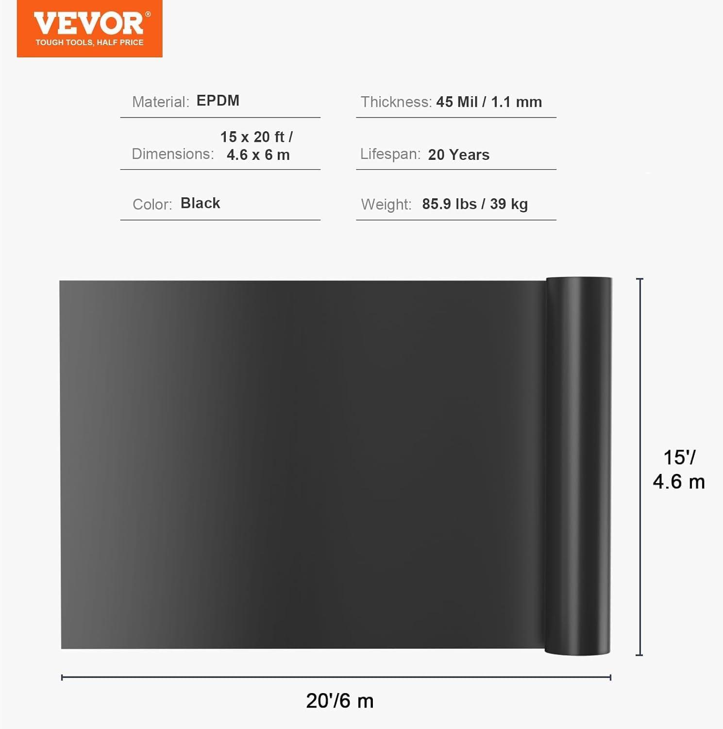 image:imageVEVOR 10 x 13 ft Pond Liner 20 Mil Thickness Pliable amp Durable LLDPE Material Easy Cutting Underlayment for Fish or KoiWaterfall Fountains Water Gardens Black15 x 20 ft