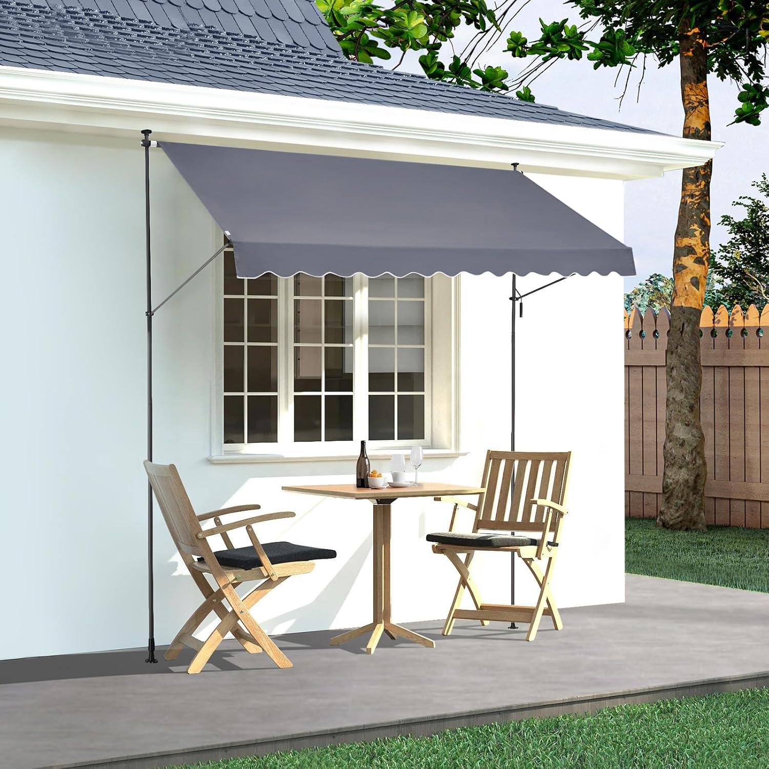 image:imageVEVOR 138 x 47 Patio Awning Retractable Outdoor Retractable Patio Awning Sunshade Shelter Adjustable Patio Door Window Canopy with Manual Crank Handle for Backyard Garden Balcony Dark Gray138 47