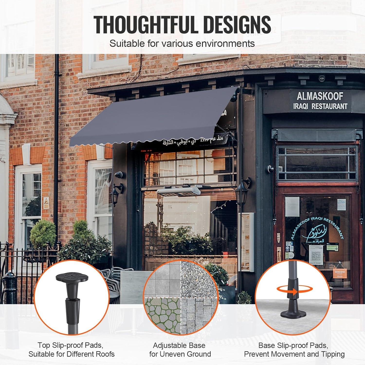 image:imageVEVOR 138 x 47 Patio Awning Retractable Outdoor Retractable Patio Awning Sunshade Shelter Adjustable Patio Door Window Canopy with Manual Crank Handle for Backyard Garden Balcony Dark Gray157 47