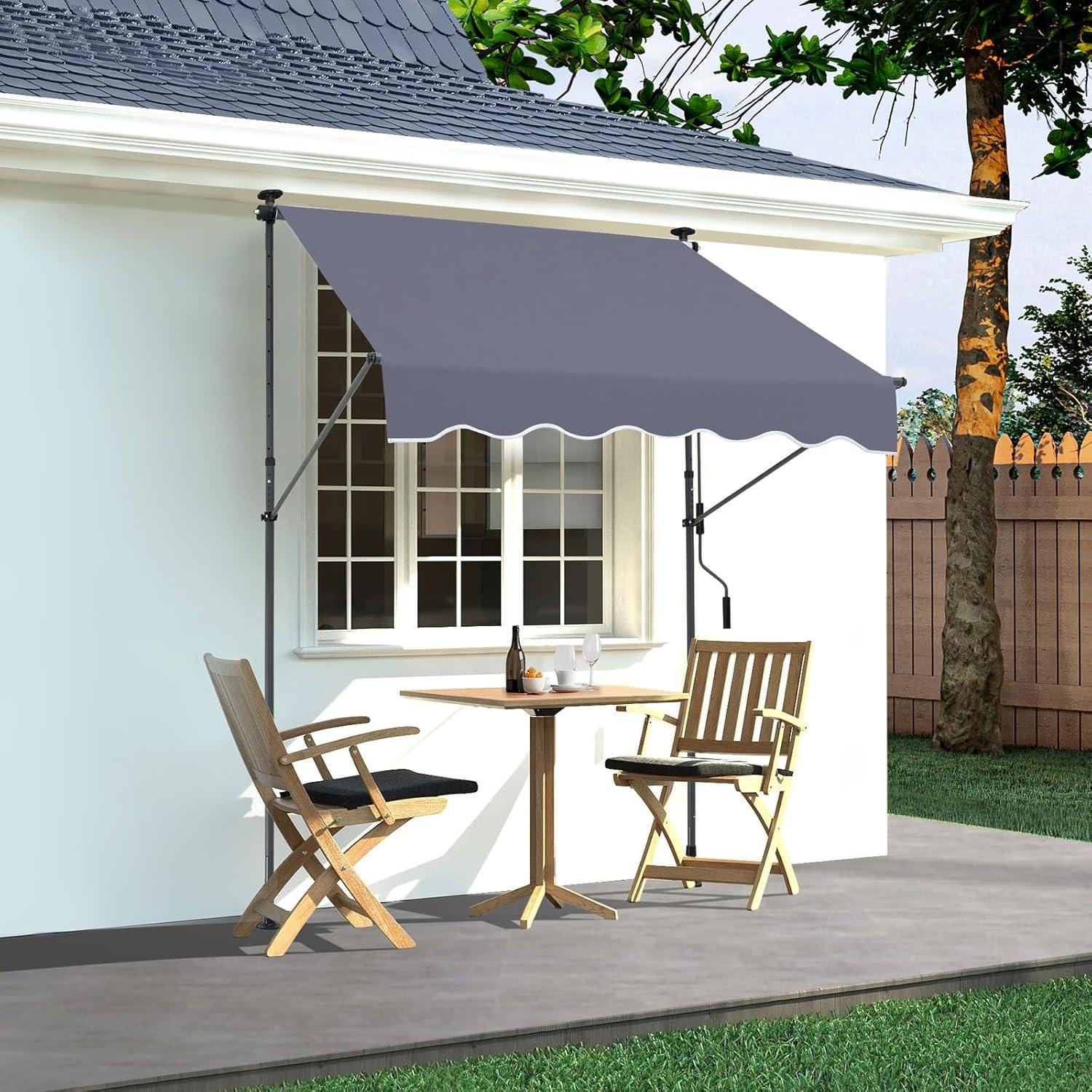 image:imageVEVOR 138 x 47 Patio Awning Retractable Outdoor Retractable Patio Awning Sunshade Shelter Adjustable Patio Door Window Canopy with Manual Crank Handle for Backyard Garden Balcony Dark Gray59 47