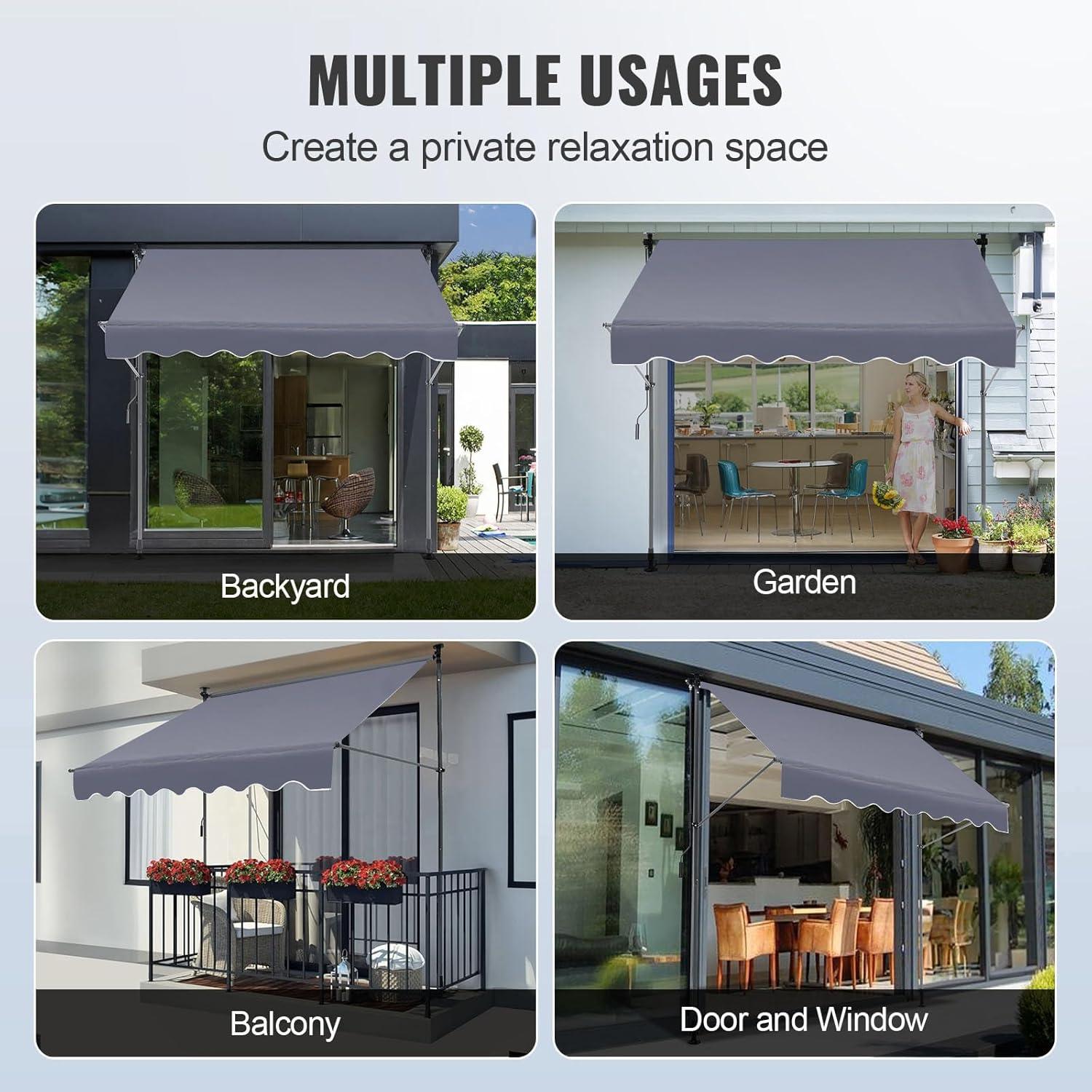 image:imageVEVOR 138 x 47 Patio Awning Retractable Outdoor Retractable Patio Awning Sunshade Shelter Adjustable Patio Door Window Canopy with Manual Crank Handle for Backyard Garden Balcony Dark Gray118 47