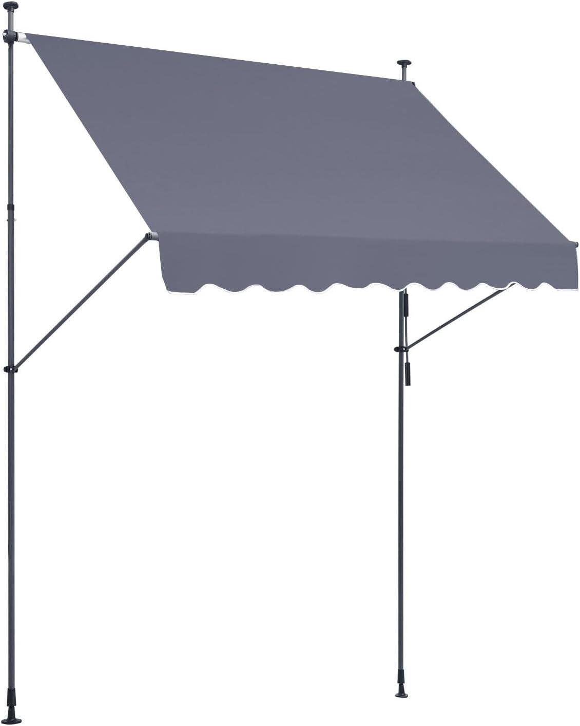 image:imageVEVOR 138 x 47 Patio Awning Retractable Outdoor Retractable Patio Awning Sunshade Shelter Adjustable Patio Door Window Canopy with Manual Crank Handle for Backyard Garden Balcony Dark Gray98 47