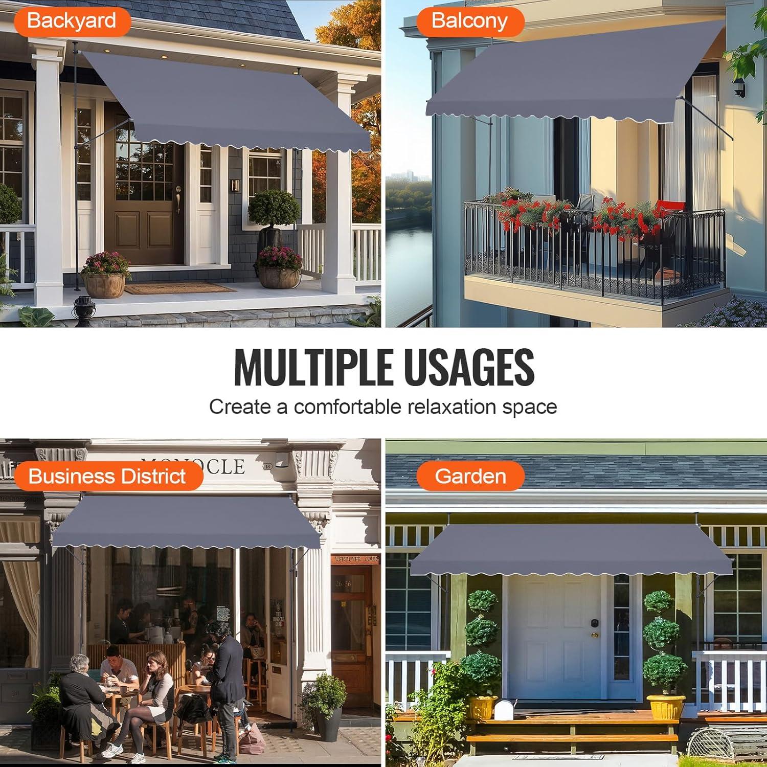 image:imageVEVOR 138 x 47 Patio Awning Retractable Outdoor Retractable Patio Awning Sunshade Shelter Adjustable Patio Door Window Canopy with Manual Crank Handle for Backyard Garden Balcony Dark Gray157 47