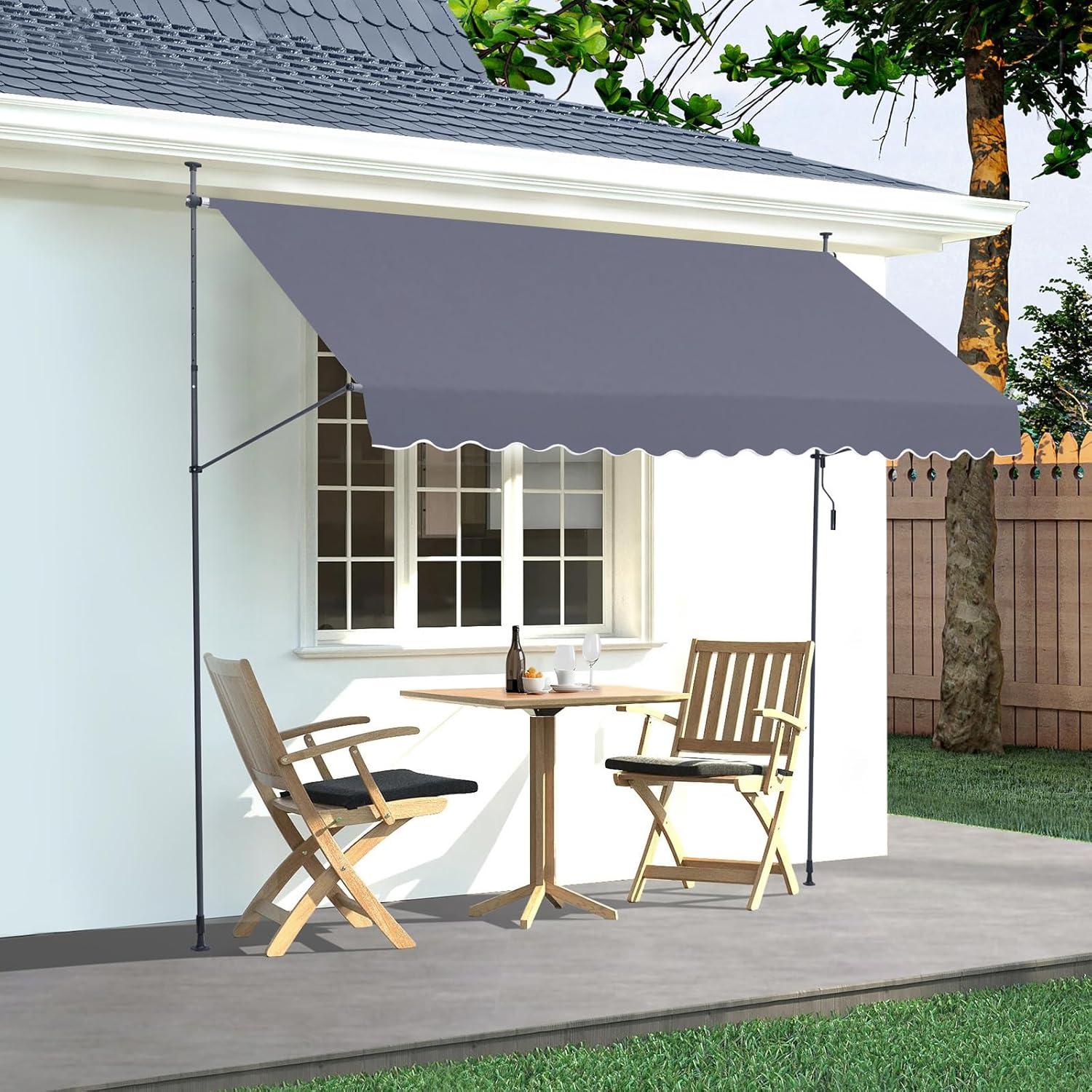 image:imageVEVOR 138 x 47 Patio Awning Retractable Outdoor Retractable Patio Awning Sunshade Shelter Adjustable Patio Door Window Canopy with Manual Crank Handle for Backyard Garden Balcony Dark Gray157 47