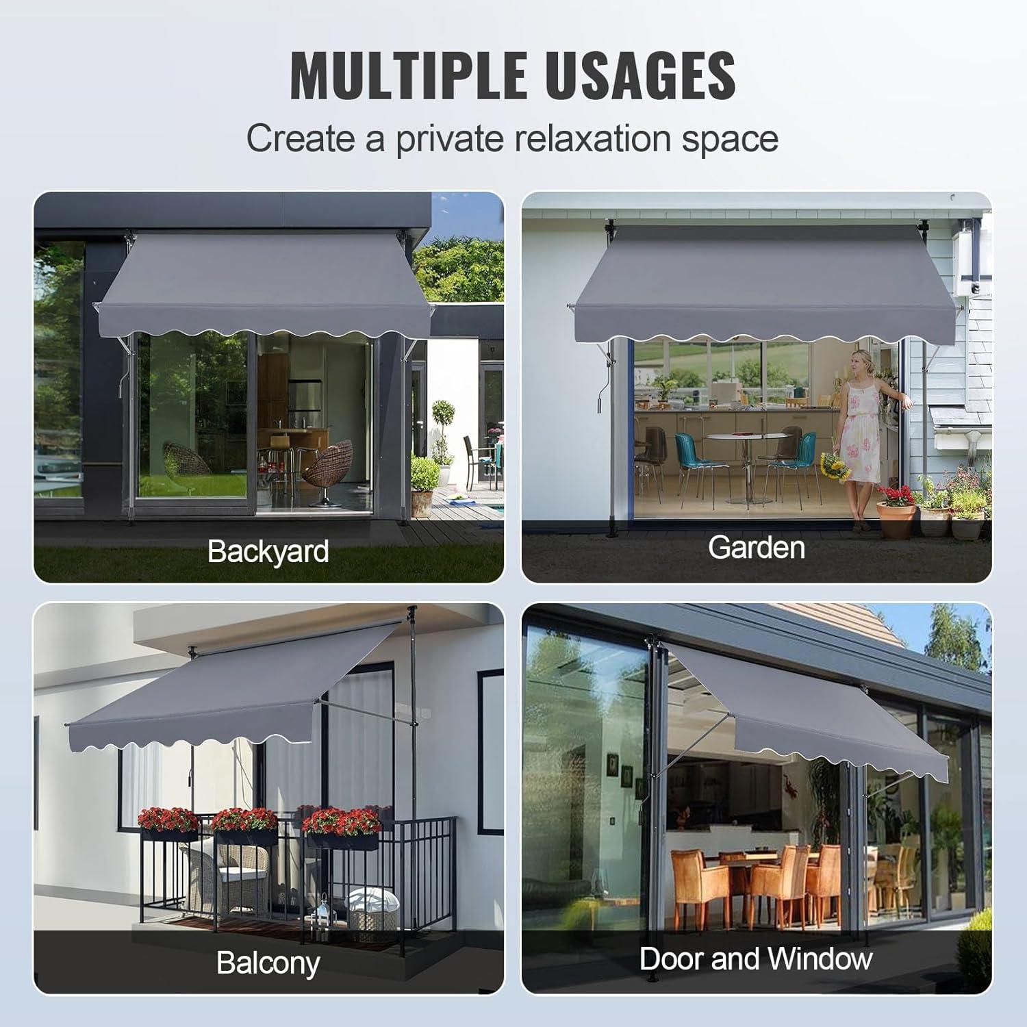 image:imageVEVOR 138 x 47 Patio Awning Retractable Outdoor Retractable Patio Awning Sunshade Shelter Adjustable Patio Door Window Canopy with Manual Crank Handle for Backyard Garden Balcony Dark Gray7847