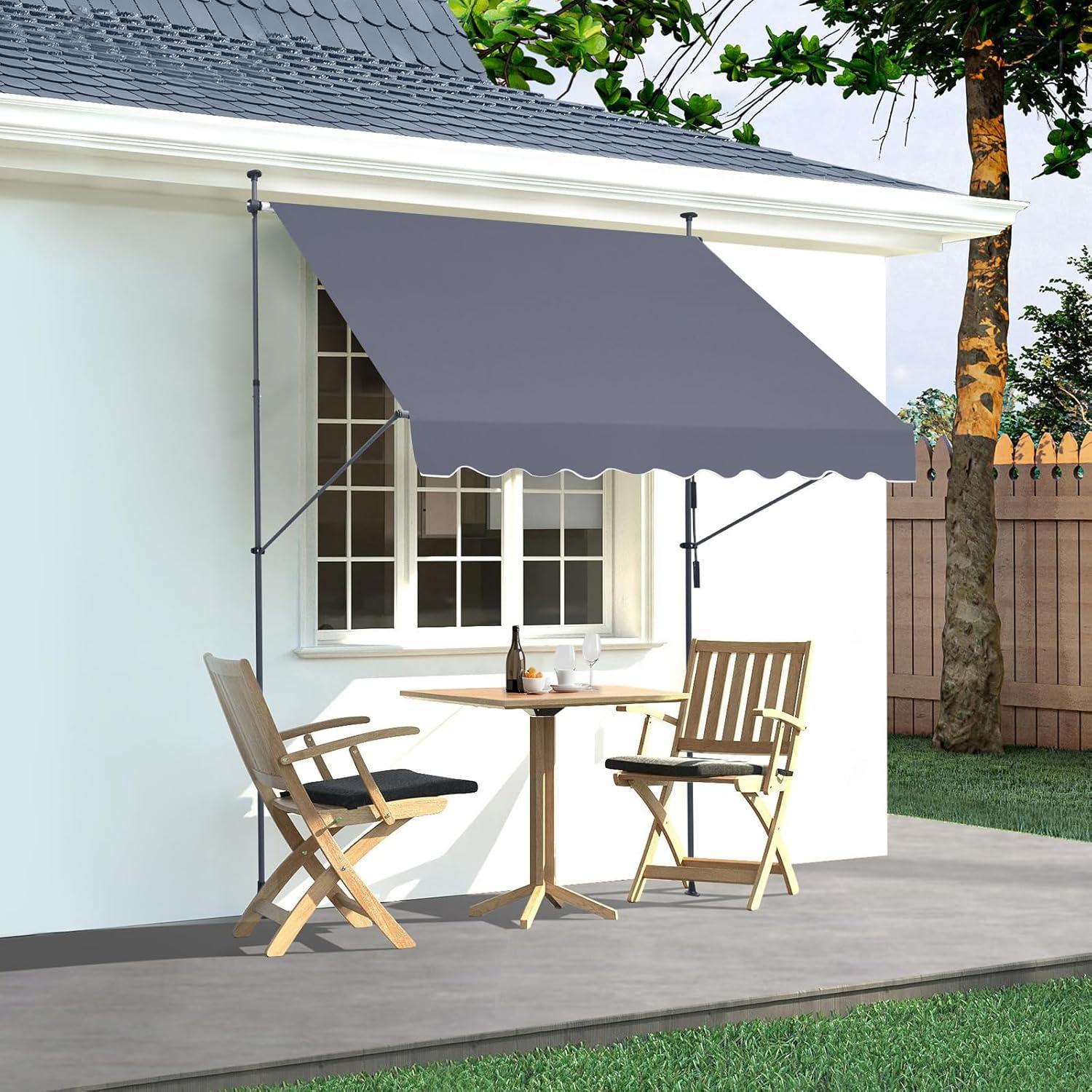 image:imageVEVOR 138 x 47 Patio Awning Retractable Outdoor Retractable Patio Awning Sunshade Shelter Adjustable Patio Door Window Canopy with Manual Crank Handle for Backyard Garden Balcony Dark Gray98 47