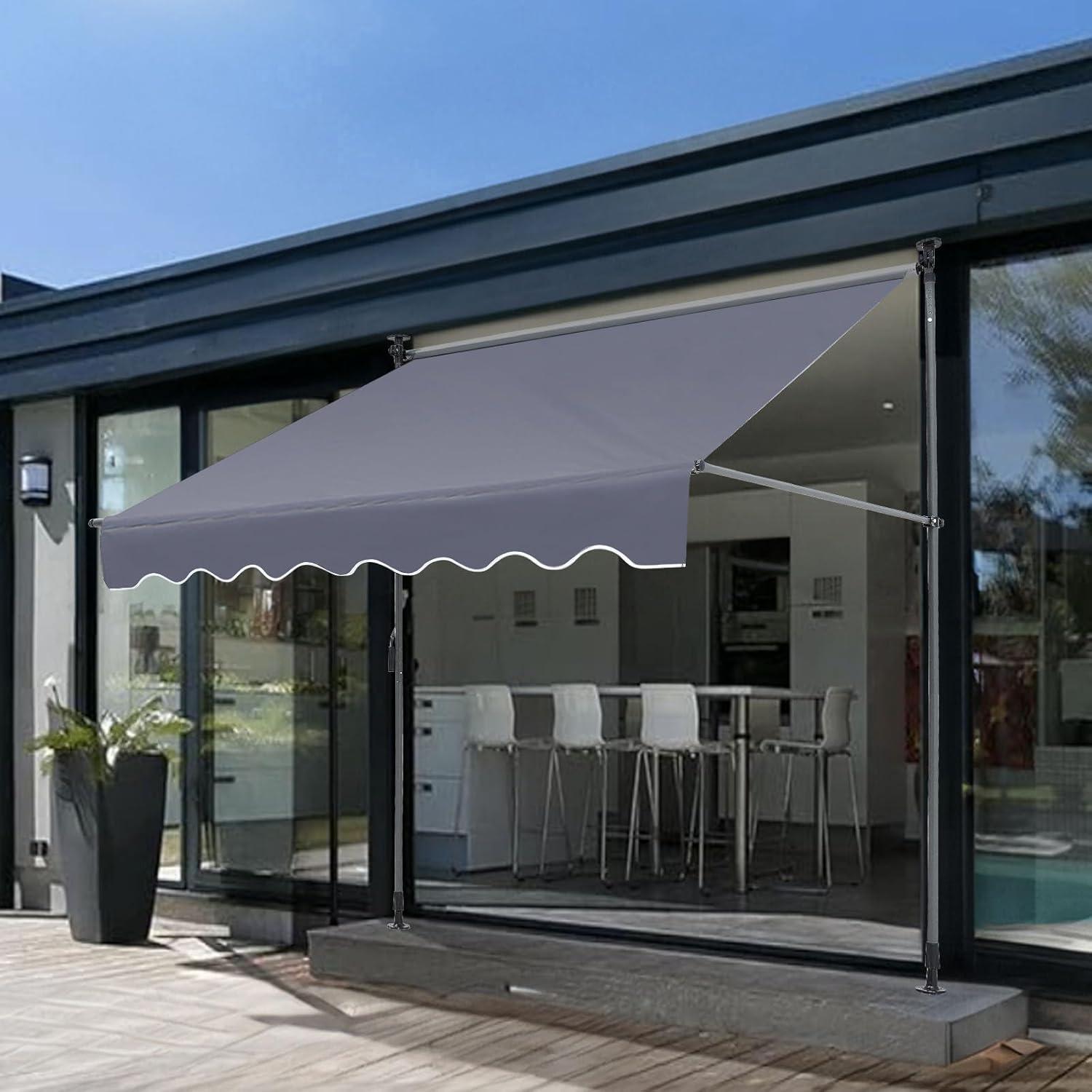 image:imageVEVOR 138 x 47 Patio Awning Retractable Outdoor Retractable Patio Awning Sunshade Shelter Adjustable Patio Door Window Canopy with Manual Crank Handle for Backyard Garden Balcony Dark Gray118 47