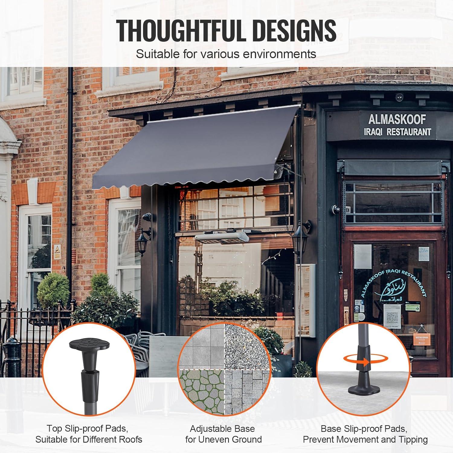 image:imageVEVOR 138 x 47 Patio Awning Retractable Outdoor Retractable Patio Awning Sunshade Shelter Adjustable Patio Door Window Canopy with Manual Crank Handle for Backyard Garden Balcony Dark Gray138 47