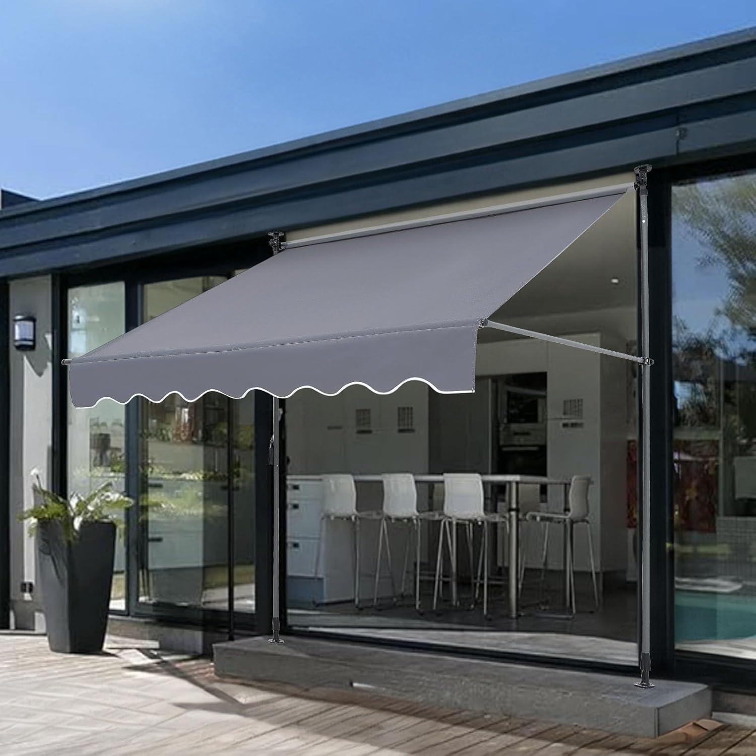image:imageVEVOR 138 x 47 Patio Awning Retractable Outdoor Retractable Patio Awning Sunshade Shelter Adjustable Patio Door Window Canopy with Manual Crank Handle for Backyard Garden Balcony Dark Gray7847