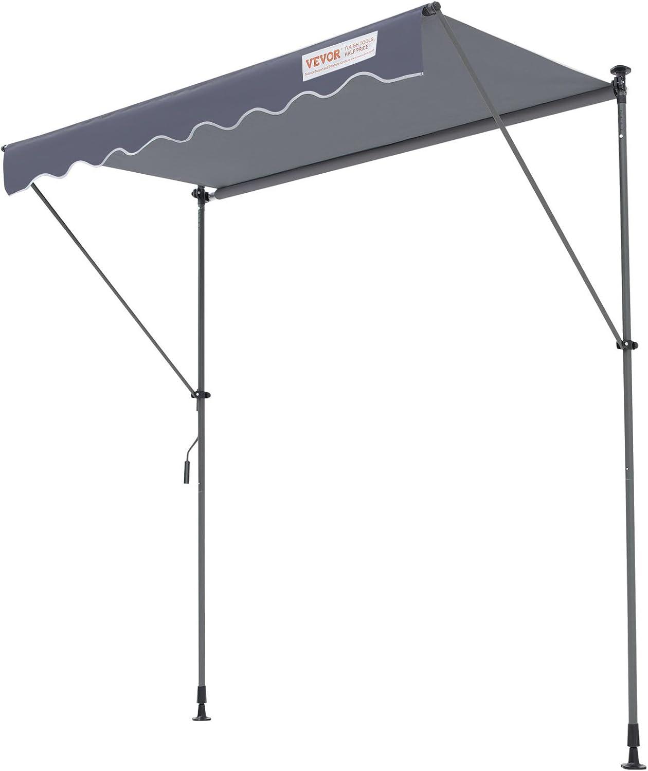 image:imageVEVOR 138 x 47 Patio Awning Retractable Outdoor Retractable Patio Awning Sunshade Shelter Adjustable Patio Door Window Canopy with Manual Crank Handle for Backyard Garden Balcony Dark Gray7847