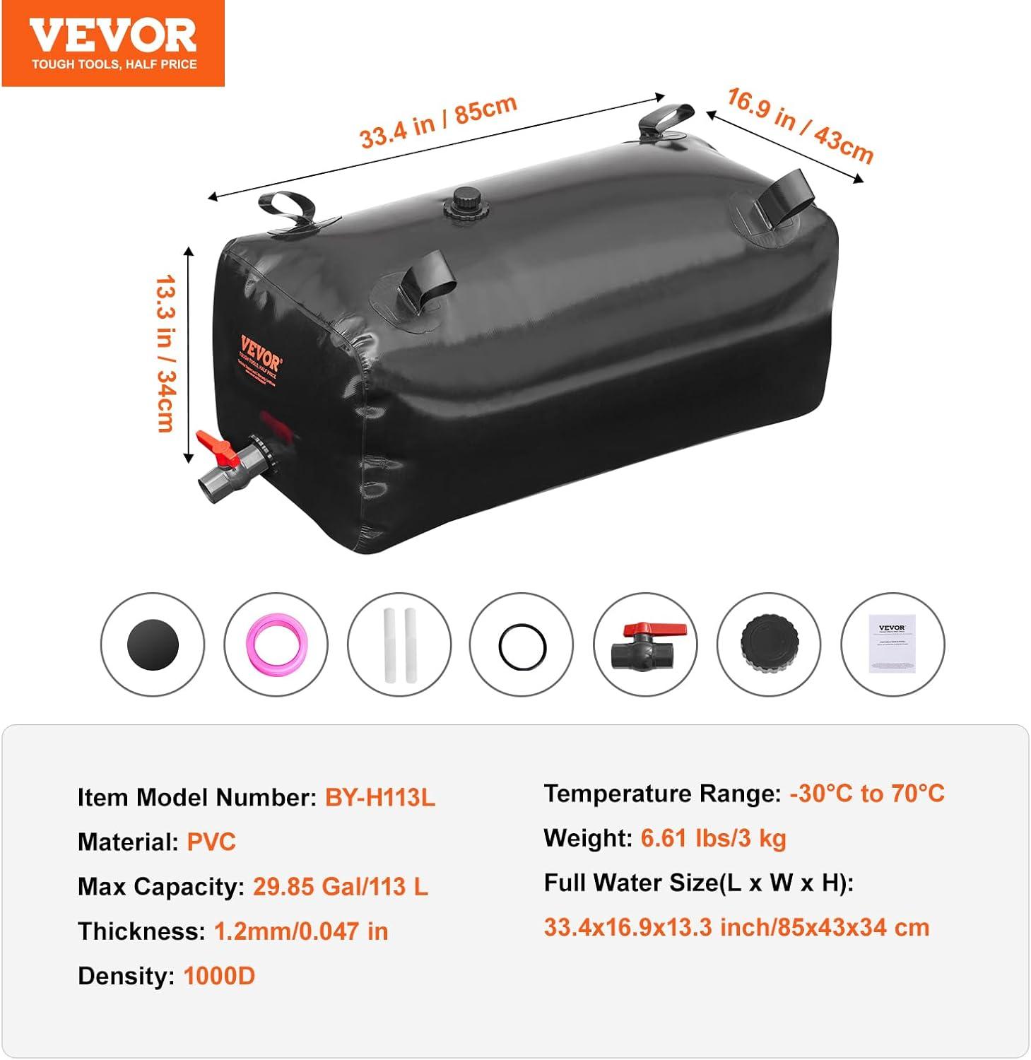 image:imageVEVOR 240L634 Gallon Water Storage Bladder Portable RV Water Tank 1000D PVC Collapsible Water Storage Containers Soft Water Storage Bag Water Bladder Fire Prevention Camping Emergency WaterBlack