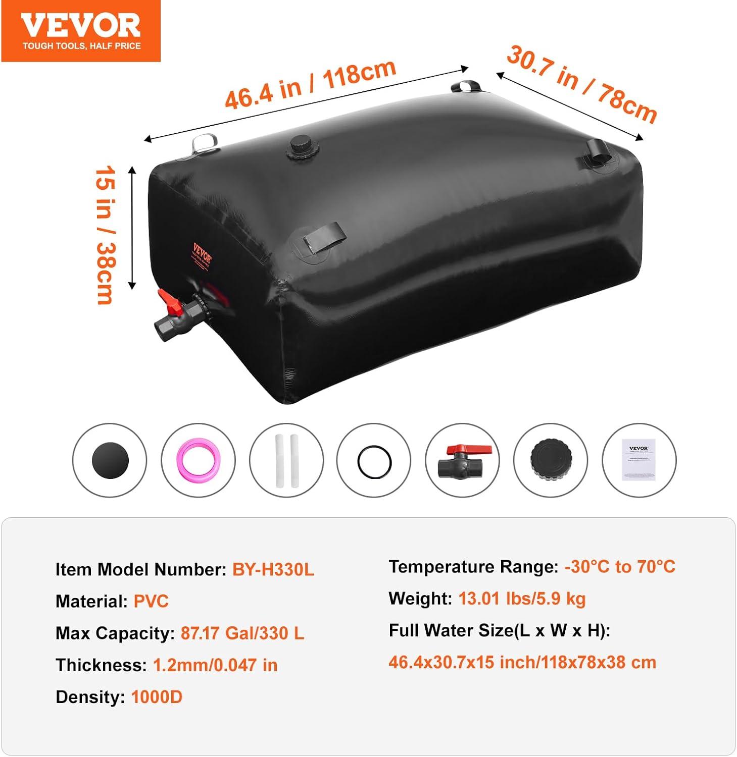 image:imageVEVOR 240L634 Gallon Water Storage Bladder Portable RV Water Tank 1000D PVC Collapsible Water Storage Containers Soft Water Storage Bag Water Bladder Fire Prevention Camping Emergency WaterBlack