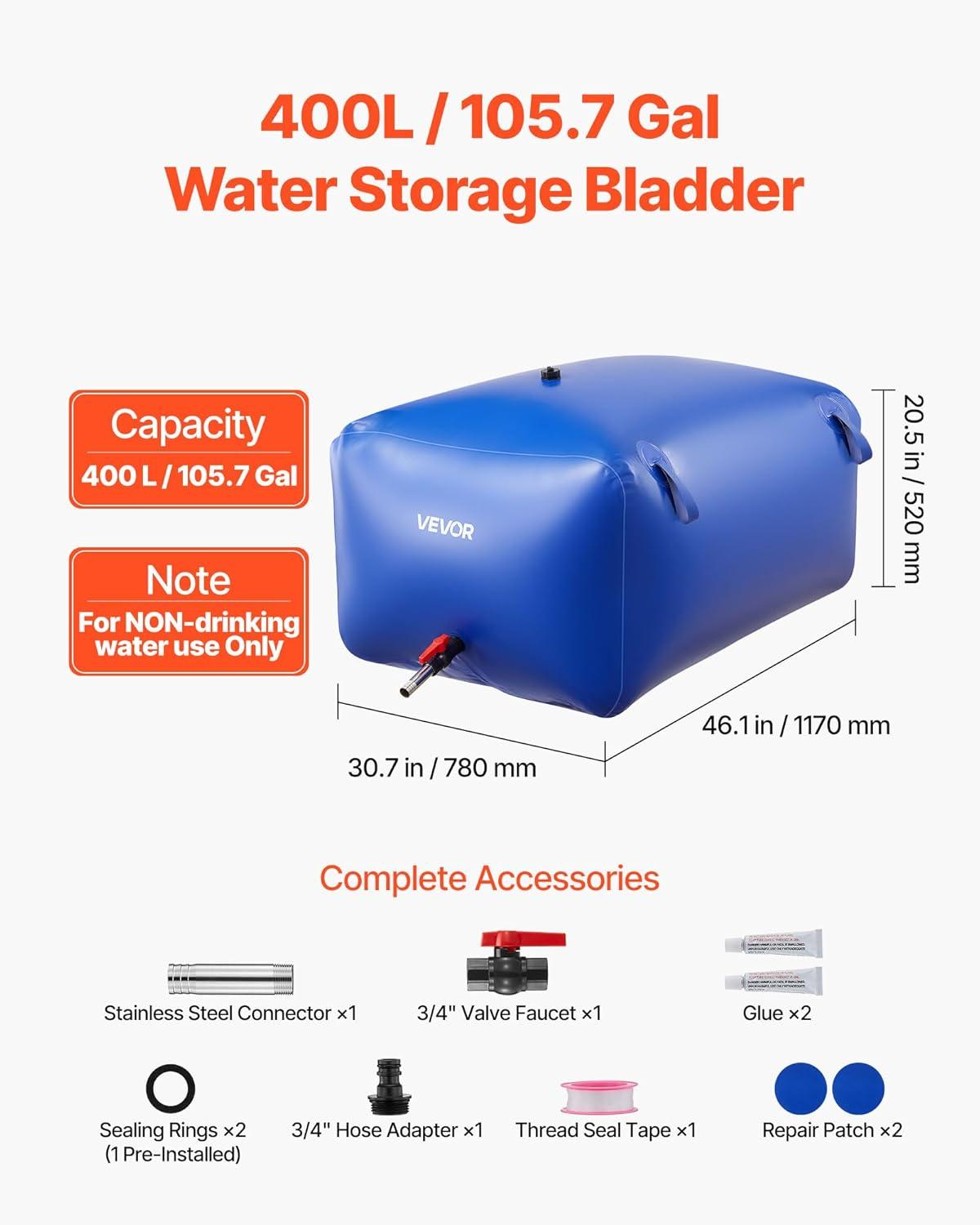 image:imageVEVOR 240L634 Gallon Water Storage Bladder Portable RV Water Tank 1000D PVC Collapsible Water Storage Containers Soft Water Storage Bag Water Bladder Fire Prevention Camping Emergency WaterBlue