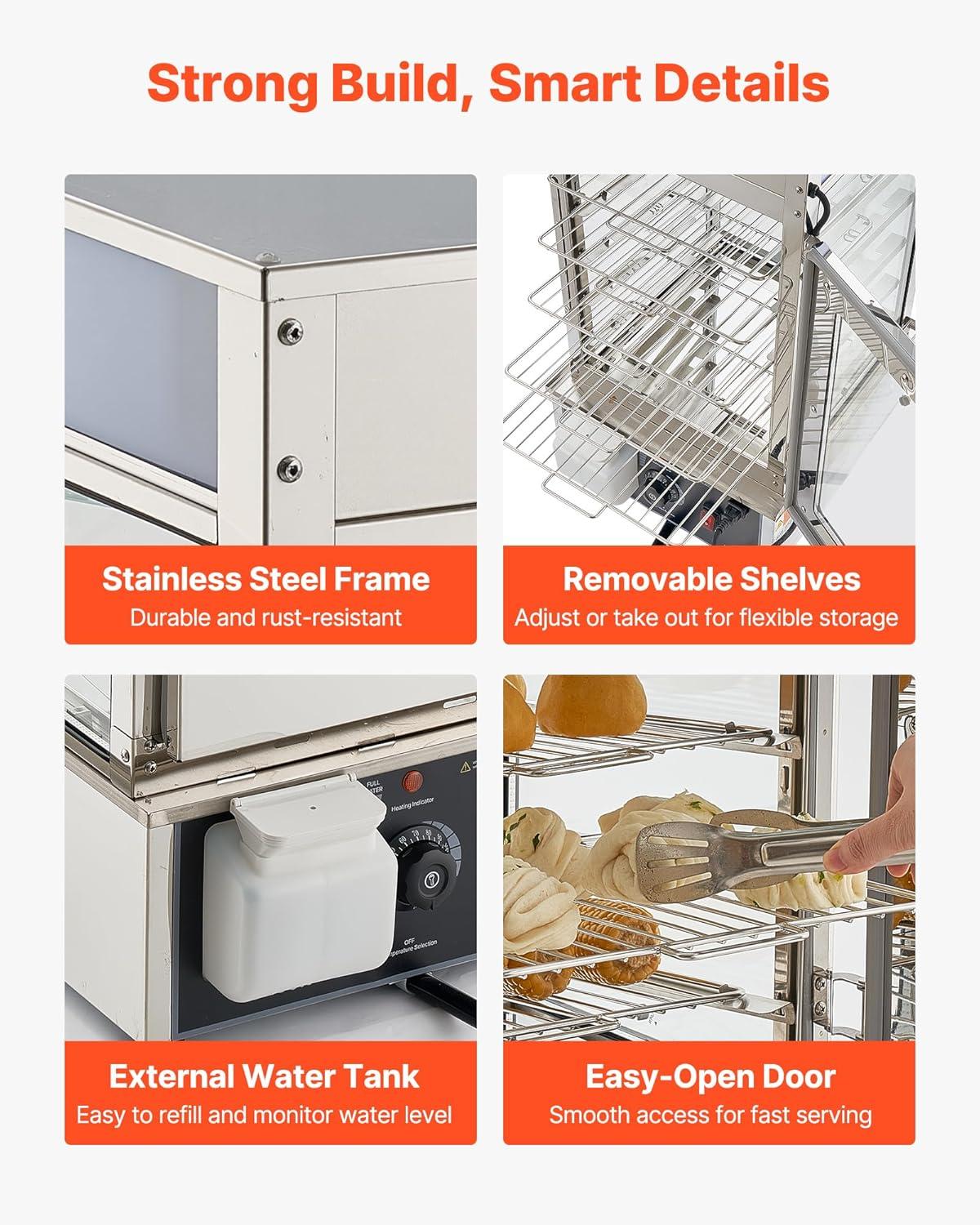 image:imageVEVOR 2Tier Commercial Food Warmer Display 850W Food Display Warmer wTempered Glass and Steam Heating 86185 Temperature Control 111L Large Capacity for Hamburger Pizza Bread Fried Chicken5Tier127QT