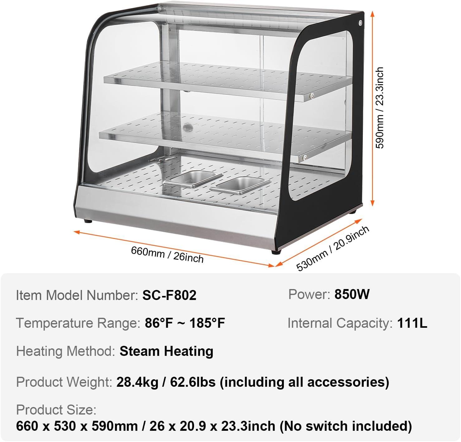 image:imageVEVOR 2Tier Commercial Food Warmer Display 850W Food Display Warmer wTempered Glass and Steam Heating 86185 Temperature Control 111L Large Capacity for Hamburger Pizza Bread Fried Chicken2Tier117QT