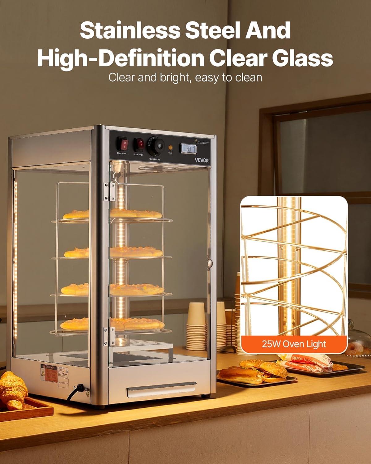 image:imageVEVOR 2Tier Commercial Food Warmer Display 850W Food Display Warmer wTempered Glass and Steam Heating 86185 Temperature Control 111L Large Capacity for Hamburger Pizza Bread Fried Chicken4Tier14