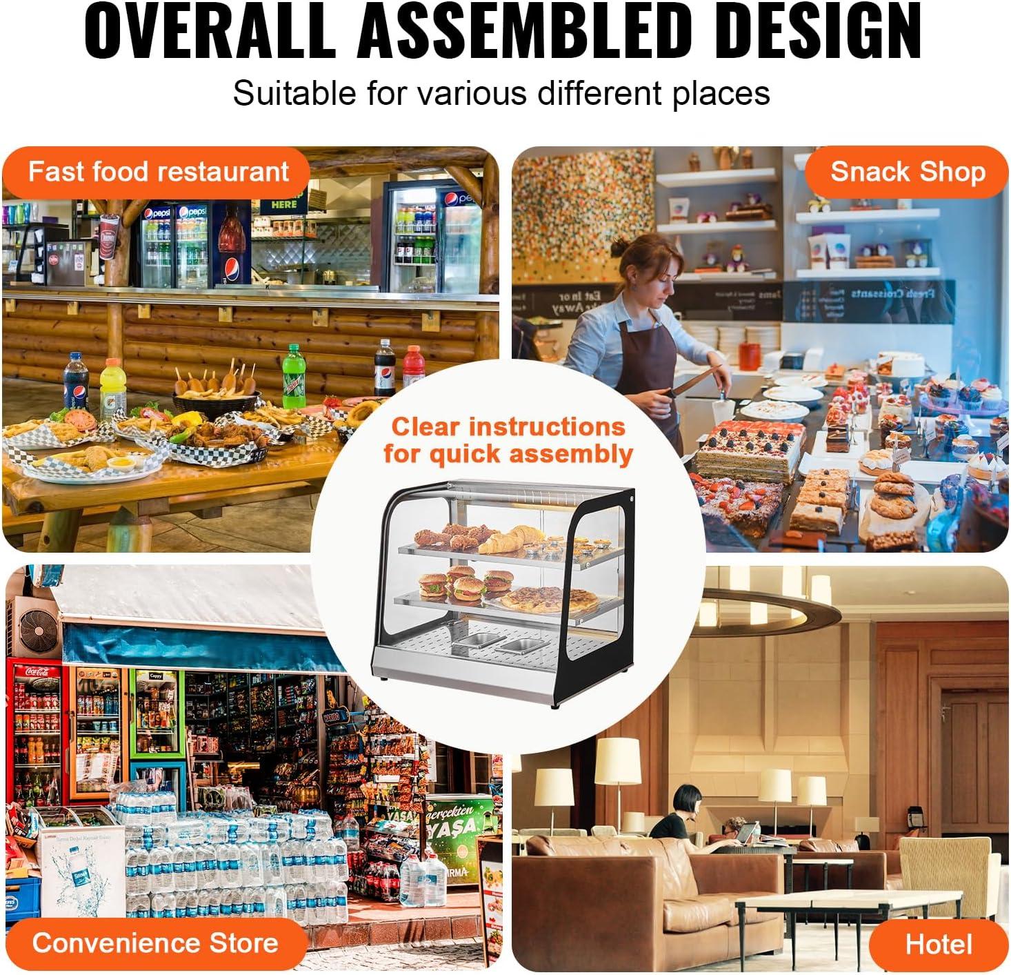 image:imageVEVOR 2Tier Commercial Food Warmer Display 850W Food Display Warmer wTempered Glass and Steam Heating 86185 Temperature Control 111L Large Capacity for Hamburger Pizza Bread Fried Chicken2Tier117QT