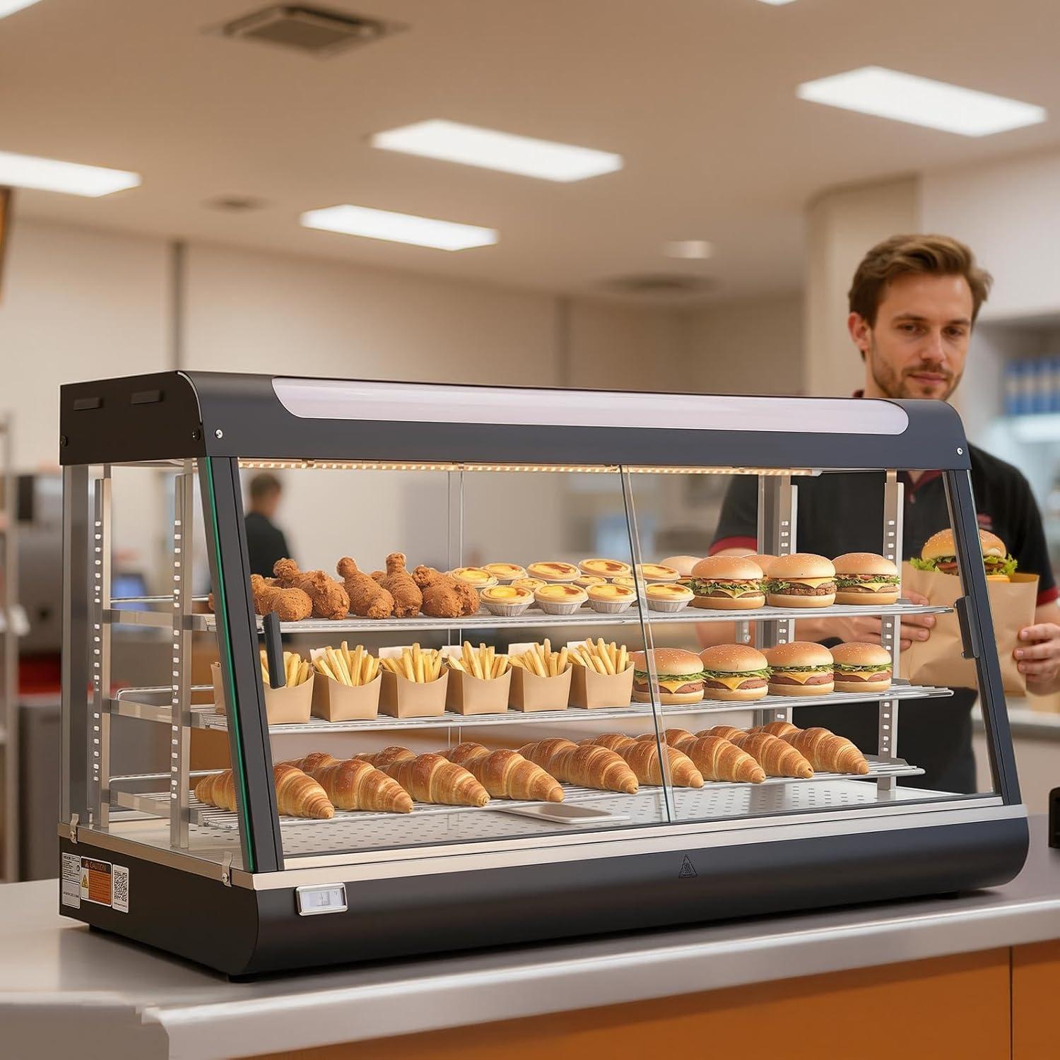 image:imageVEVOR 2Tier Commercial Food Warmer Display 850W Food Display Warmer wTempered Glass and Steam Heating 86185 Temperature Control 111L Large Capacity for Hamburger Pizza Bread Fried Chicken4724 x 1890 x 2520 in 1200 x 480 x 640 mm