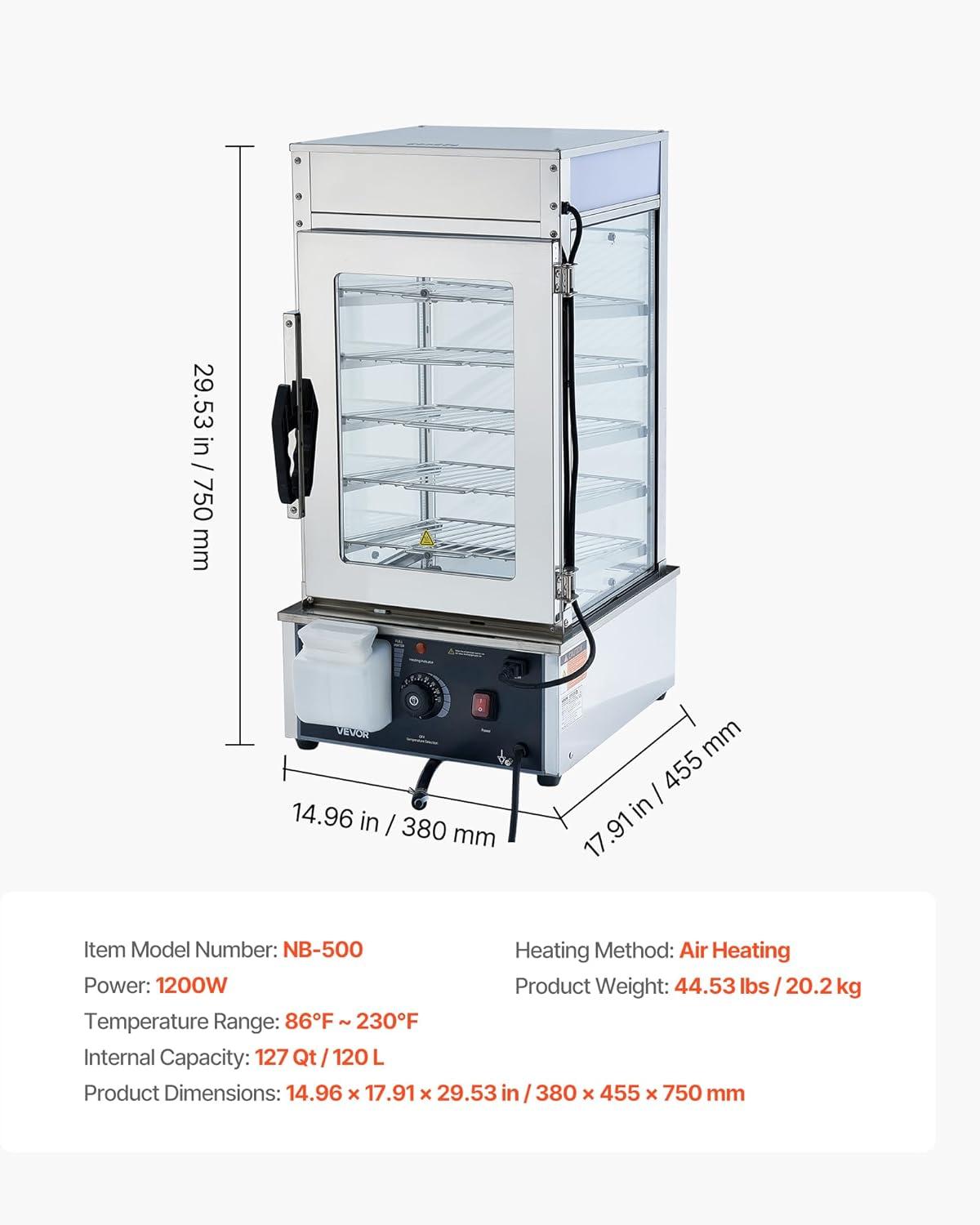 image:imageVEVOR 2Tier Commercial Food Warmer Display 850W Food Display Warmer wTempered Glass and Steam Heating 86185 Temperature Control 111L Large Capacity for Hamburger Pizza Bread Fried Chicken5Tier127QT