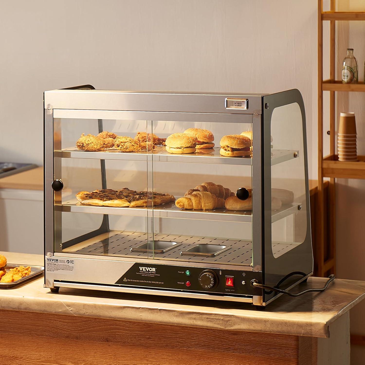 image:imageVEVOR 2Tier Commercial Food Warmer Display 850W Food Display Warmer wTempered Glass and Steam Heating 86185 Temperature Control 111L Large Capacity for Hamburger Pizza Bread Fried Chicken2Tier117QT