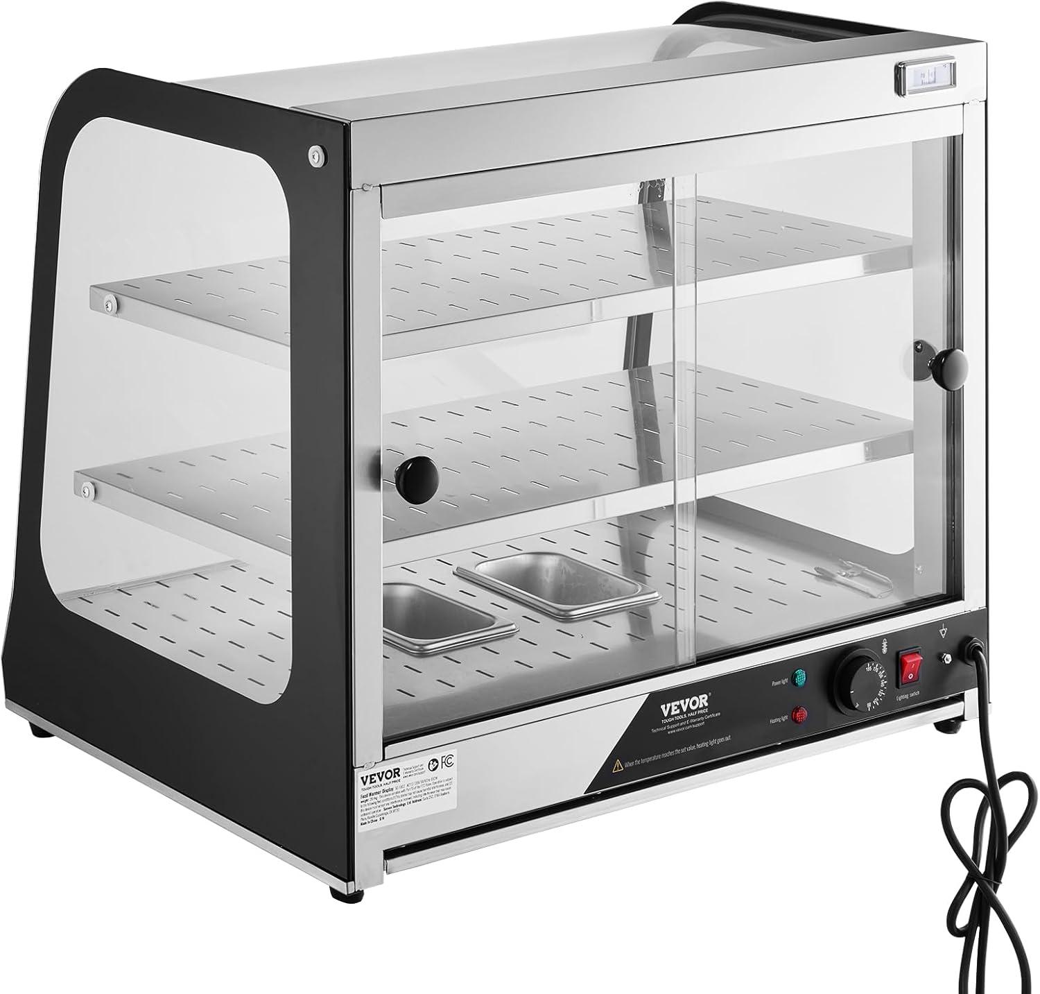 image:imageVEVOR 2Tier Commercial Food Warmer Display 850W Food Display Warmer wTempered Glass and Steam Heating 86185 Temperature Control 111L Large Capacity for Hamburger Pizza Bread Fried Chicken2Tier117QT