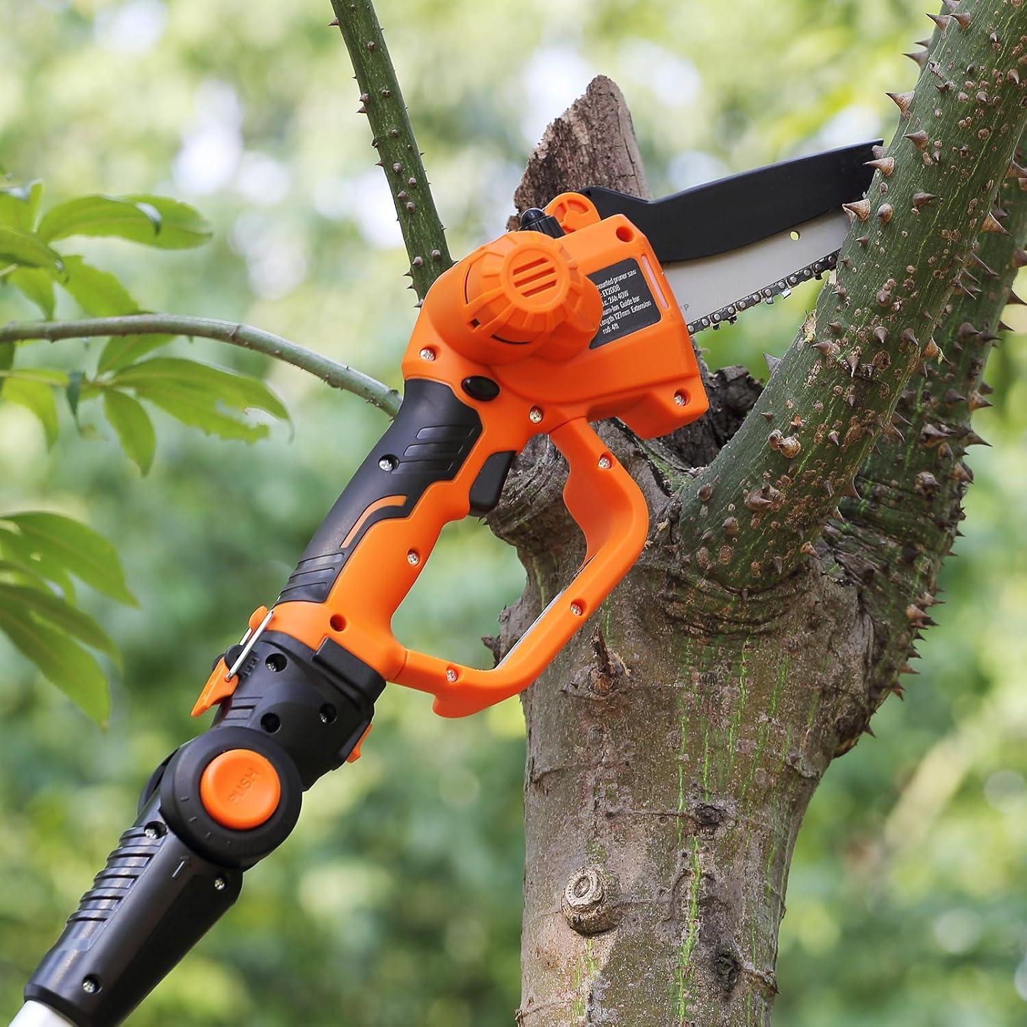 image:imageVEVOR 2in1 Cordless Pole Saw amp Mini Chainsaw 20V 2Ah Battery Pole Chainsaw 5 Cutting Capacity 14Ft Reach Pole Saw for Branch Cutting amp Tree Trimming Battery and Blade Cover Included20V 2Ah renewed