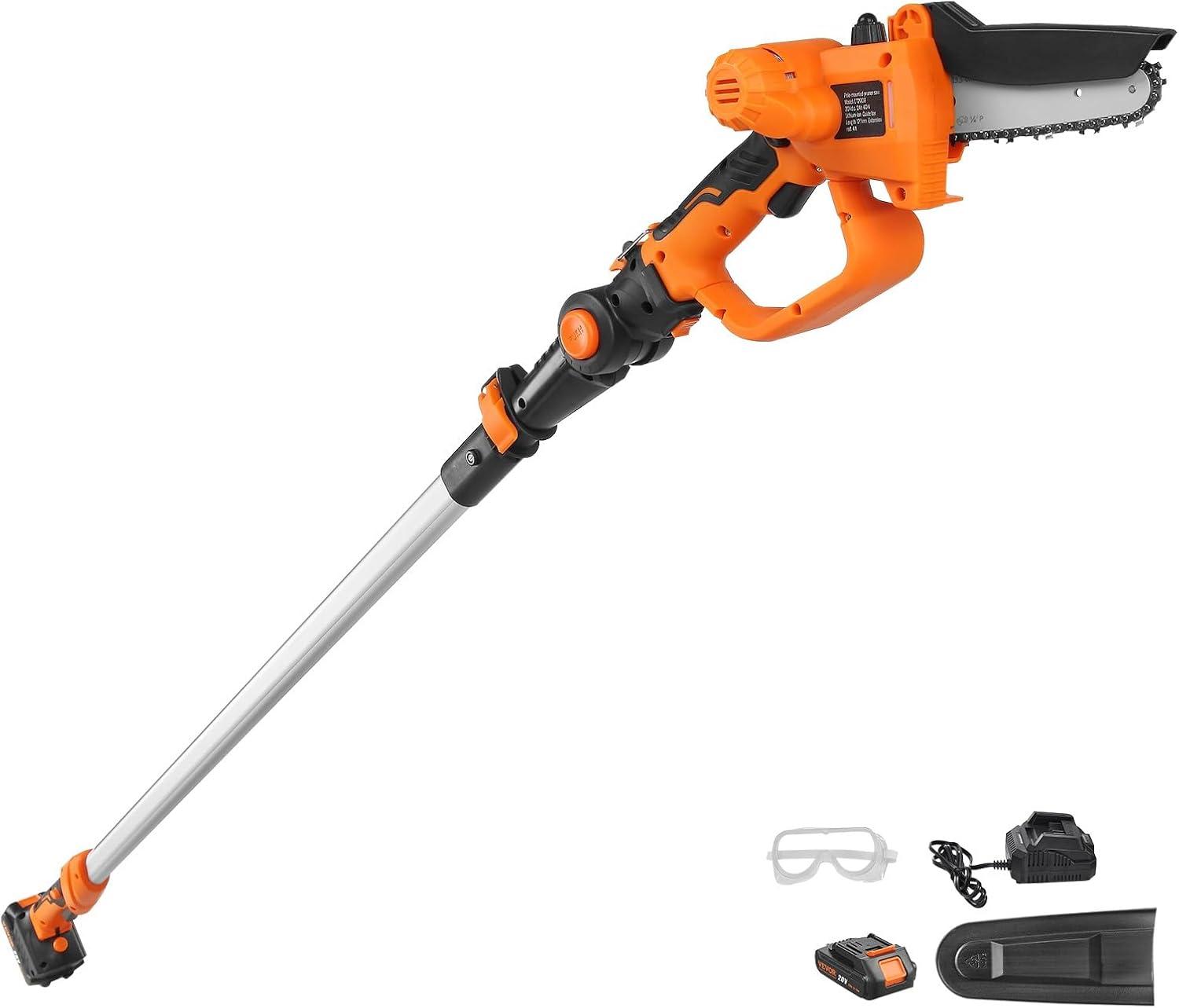 image:imageVEVOR 2in1 Cordless Pole Saw amp Mini Chainsaw 20V 2Ah Battery Pole Chainsaw 5 Cutting Capacity 14Ft Reach Pole Saw for Branch Cutting amp Tree Trimming Battery and Blade Cover Included20V 2Ah renewed