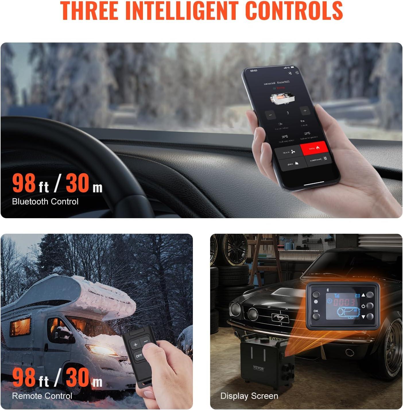image:imageVEVOR 8KW Diesel Air Heater 12V24V All in One Bluetooth APP Control Remote Control and Display Screen CO Alarm Fast Heating Vertical Portable for Vehicles GarageBlack