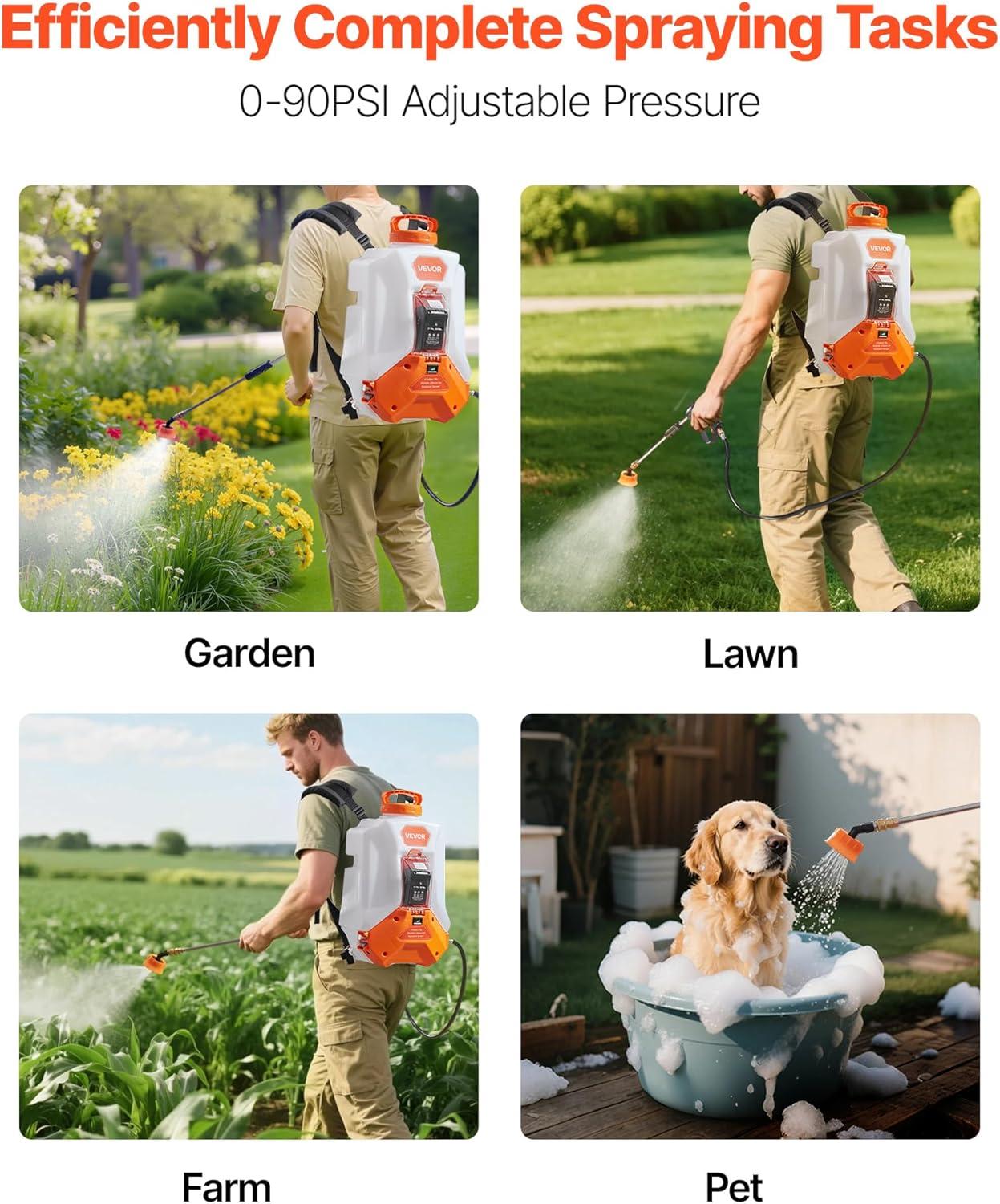image:imageVEVOR Battery Powered Backpack Sprayer Electric Back Pack Sprayer 4 Gallon 2 Wands amp 8 Nozzles Adjustable 090 PSI 4H Runtime Portable Lawn amp Garden Sprayers for Weeding Spraying Cleaning