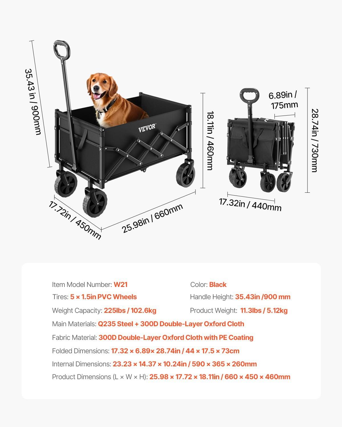 image:imageVEVOR Collapsible Folding Wagon Cart 220lbs Heavy Duty Wagons Carts Foldable with Wheels Outdoor Portable Garden Cart Utility Wagon for Groceries Camping Sports with Large Capacity amp Drink HolderBlack