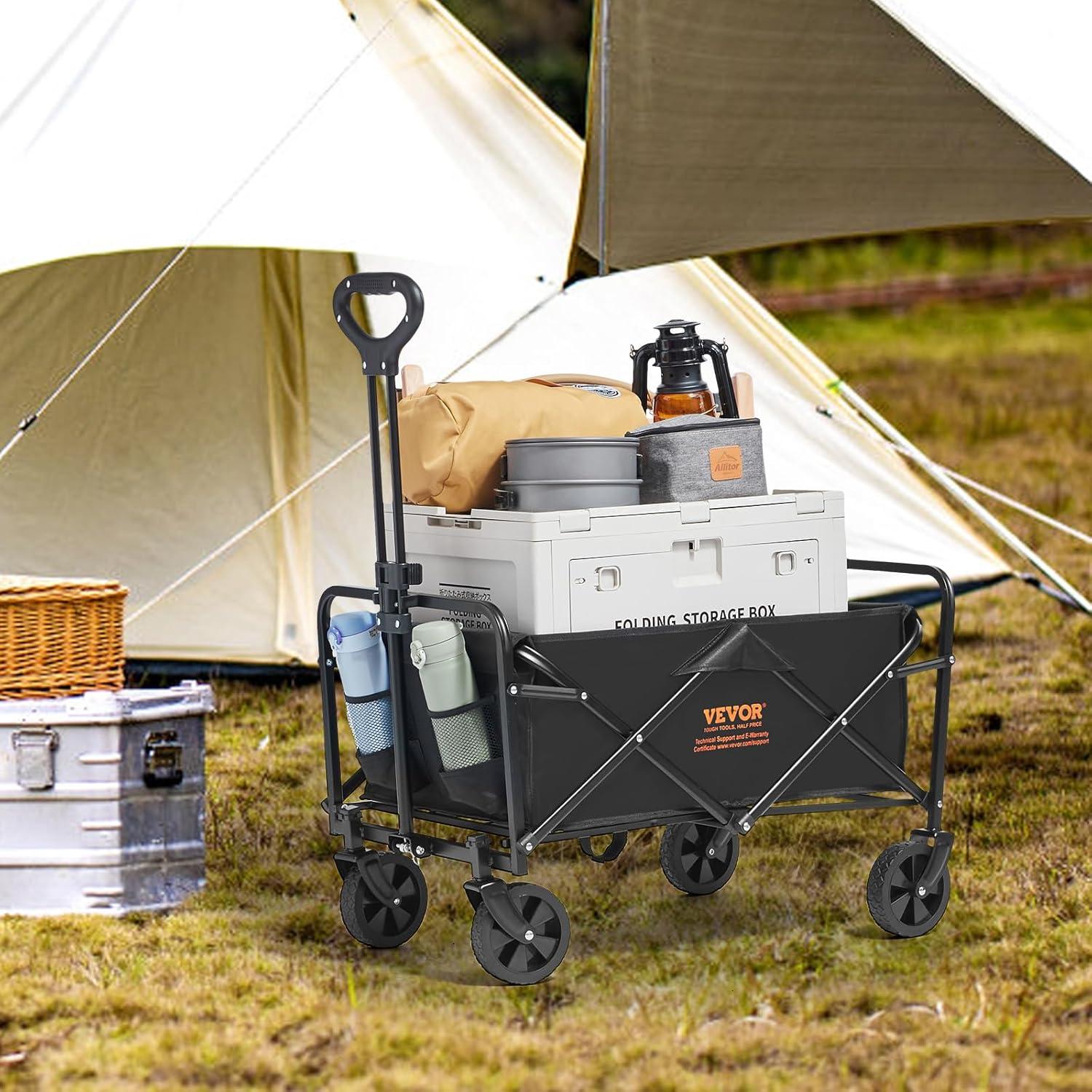 image:imageVEVOR Collapsible Folding Wagon Cart 220lbs Heavy Duty Wagons Carts Foldable with Wheels Outdoor Portable Garden Cart Utility Wagon for Groceries Camping Sports with Large Capacity amp Drink HolderBlack
