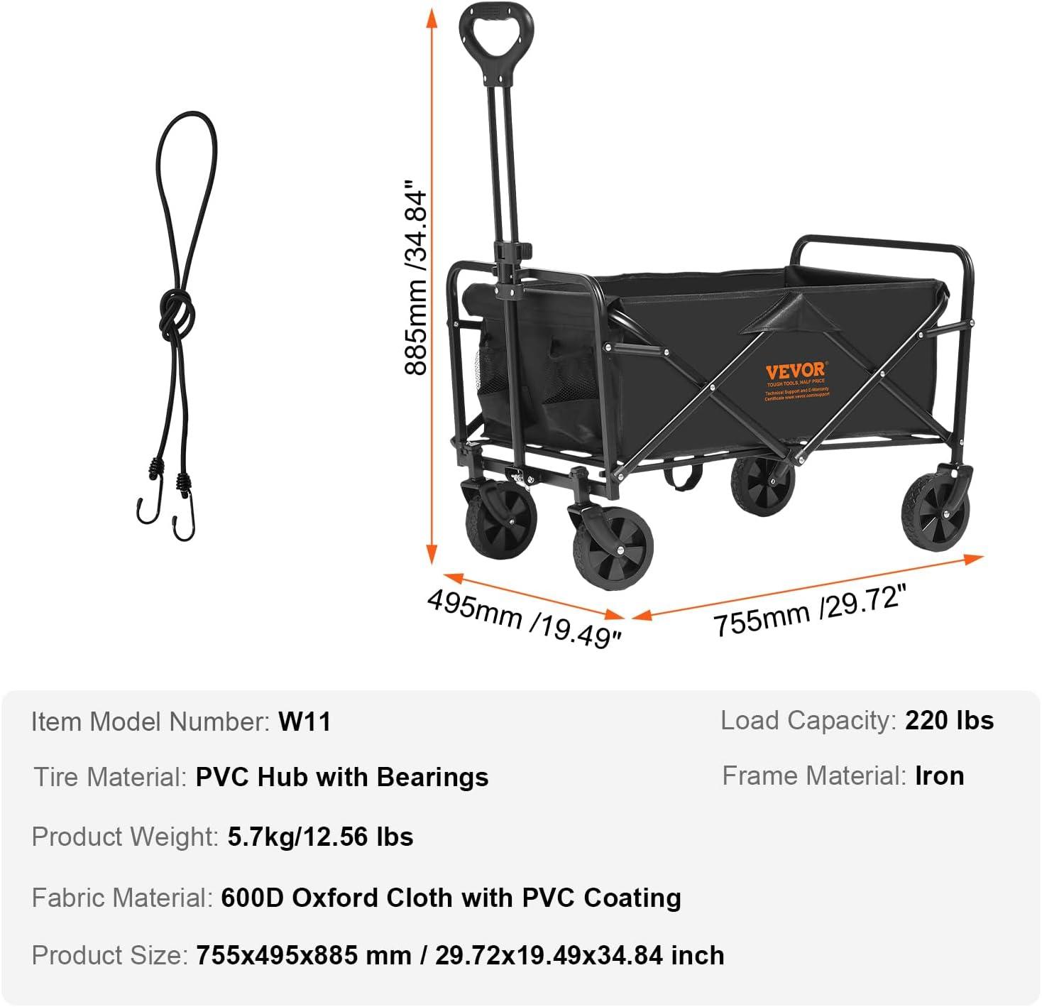 image:imageVEVOR Collapsible Folding Wagon Cart 220lbs Heavy Duty Wagons Carts Foldable with Wheels Outdoor Portable Garden Cart Utility Wagon for Groceries Camping Sports with Large Capacity amp Drink HolderBlack