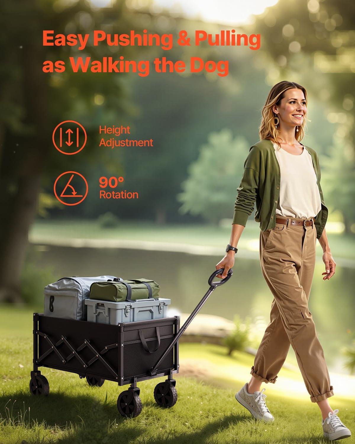 image:imageVEVOR Collapsible Folding Wagon Cart 220lbs Heavy Duty Wagons Carts Foldable with Wheels Outdoor Portable Garden Cart Utility Wagon for Groceries Camping Sports with Large Capacity amp Drink HolderBlack