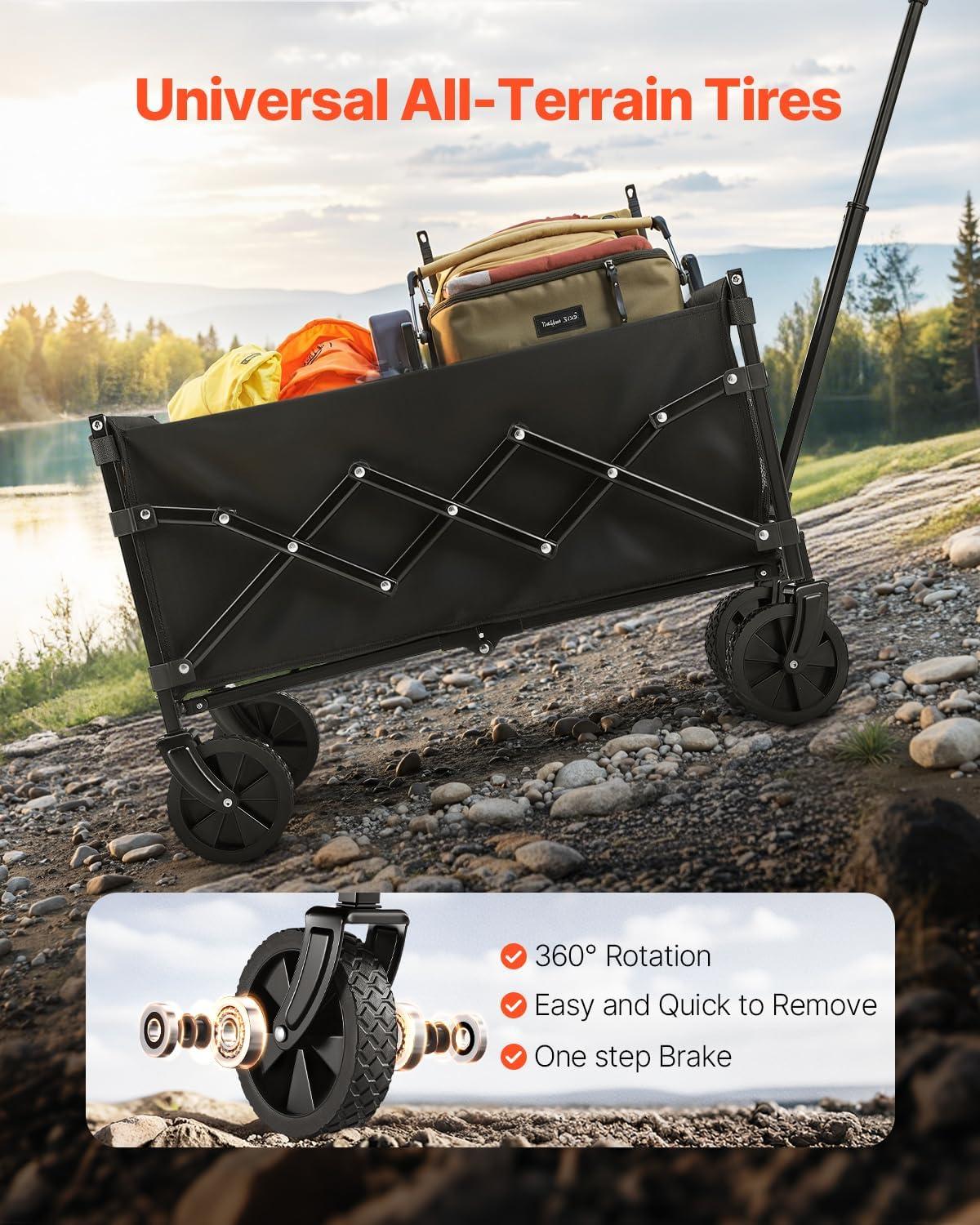 image:imageVEVOR Collapsible Folding Wagon Cart 220lbs Heavy Duty Wagons Carts Foldable with Wheels Outdoor Portable Garden Cart Utility Wagon for Groceries Camping Sports with Large Capacity amp Drink HolderBlack