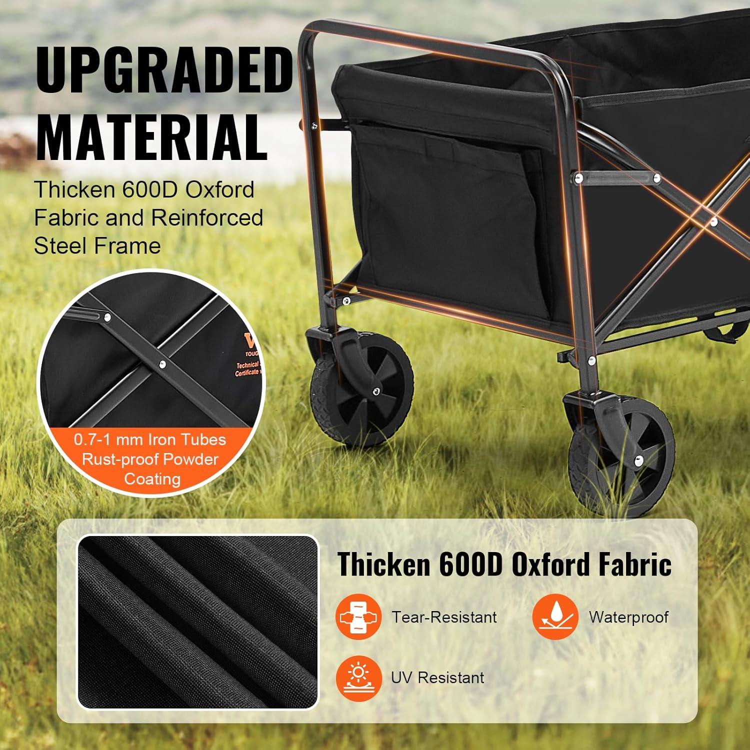 image:imageVEVOR Collapsible Folding Wagon Cart 220lbs Heavy Duty Wagons Carts Foldable with Wheels Outdoor Portable Garden Cart Utility Wagon for Groceries Camping Sports with Large Capacity amp Drink HolderBlack