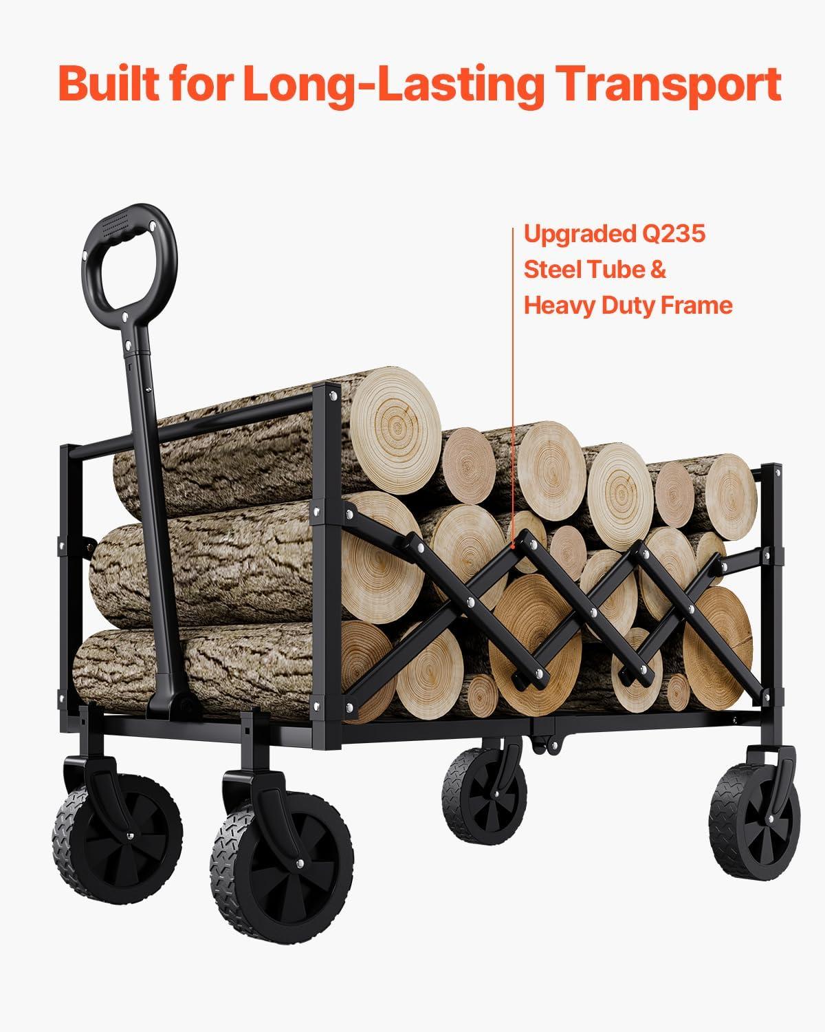 image:imageVEVOR Collapsible Folding Wagon Cart 220lbs Heavy Duty Wagons Carts Foldable with Wheels Outdoor Portable Garden Cart Utility Wagon for Groceries Camping Sports with Large Capacity amp Drink HolderBlack