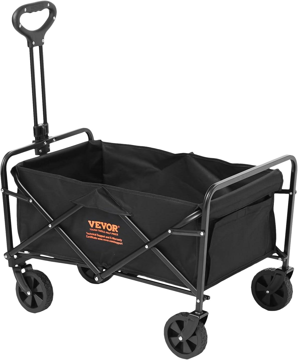 image:imageVEVOR Collapsible Folding Wagon Cart 220lbs Heavy Duty Wagons Carts Foldable with Wheels Outdoor Portable Garden Cart Utility Wagon for Groceries Camping Sports with Large Capacity amp Drink HolderBlack