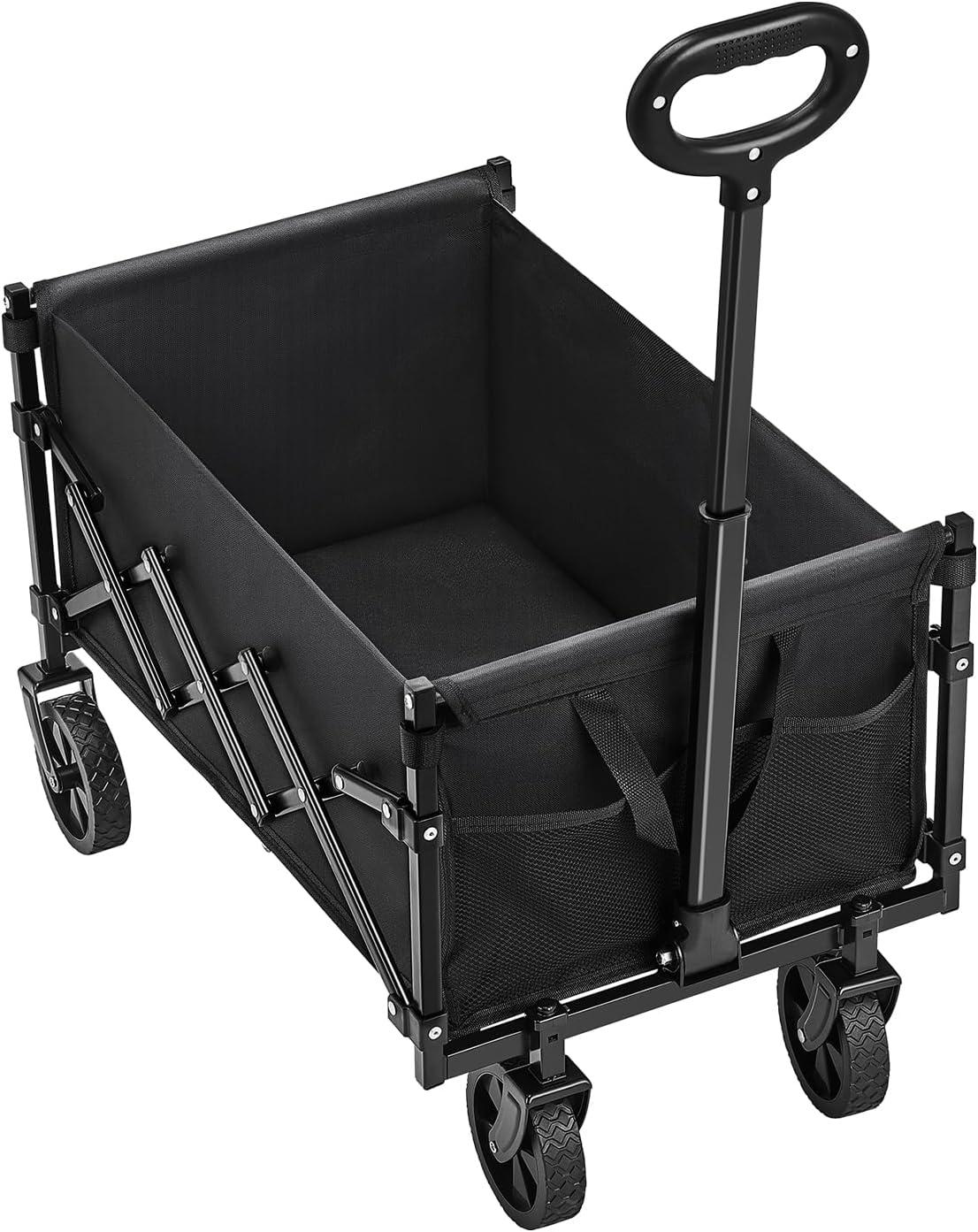 image:imageVEVOR Collapsible Folding Wagon Cart 220lbs Heavy Duty Wagons Carts Foldable with Wheels Outdoor Portable Garden Cart Utility Wagon for Groceries Camping Sports with Large Capacity amp Drink HolderBlack