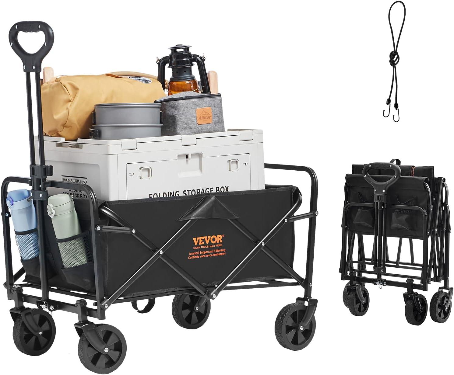 image:imageVEVOR Collapsible Folding Wagon Cart 220lbs Heavy Duty Wagons Carts Foldable with Wheels Outdoor Portable Garden Cart Utility Wagon for Groceries Camping Sports with Large Capacity amp Drink HolderBlack