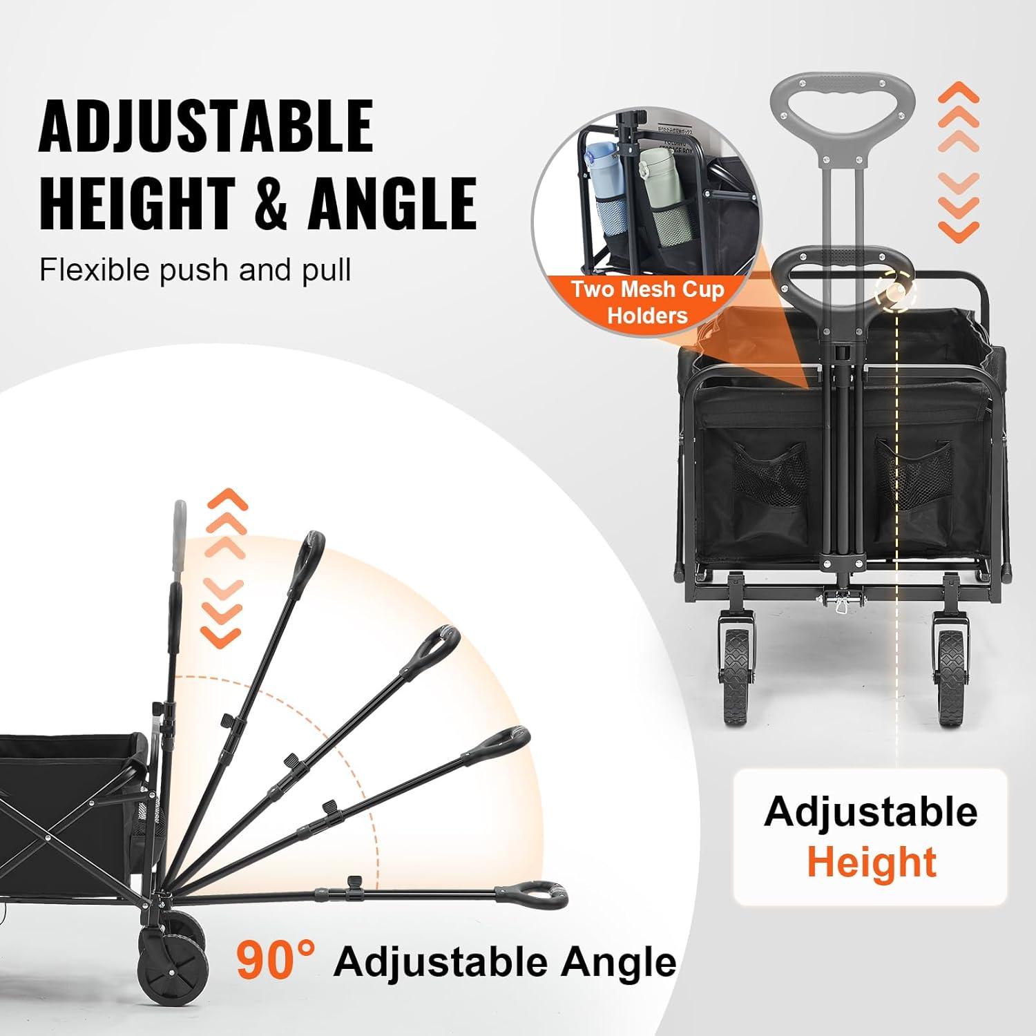 image:imageVEVOR Collapsible Folding Wagon Cart 220lbs Heavy Duty Wagons Carts Foldable with Wheels Outdoor Portable Garden Cart Utility Wagon for Groceries Camping Sports with Large Capacity amp Drink HolderBlack