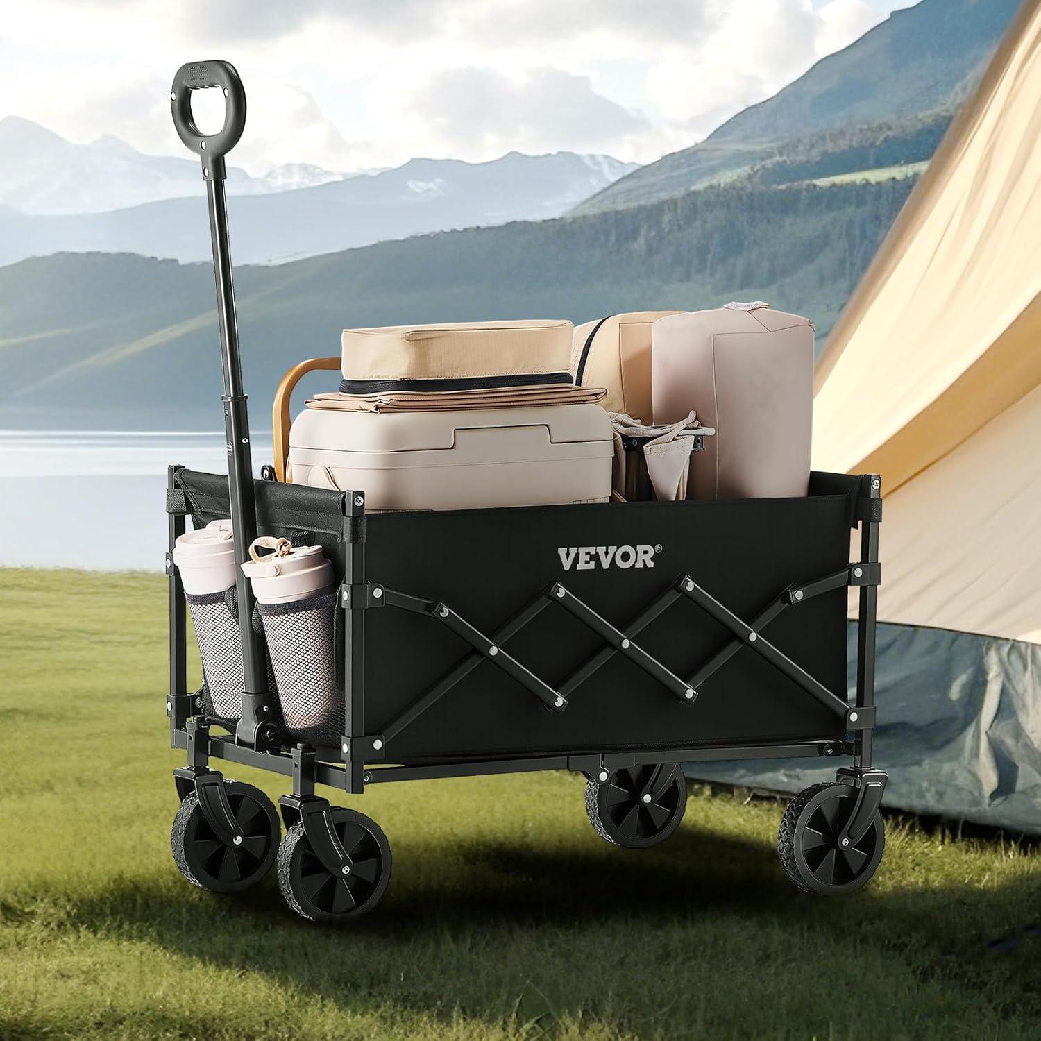 image:imageVEVOR Collapsible Folding Wagon Cart 220lbs Heavy Duty Wagons Carts Foldable with Wheels Outdoor Portable Garden Cart Utility Wagon for Groceries Camping Sports with Large Capacity amp Drink HolderBlack