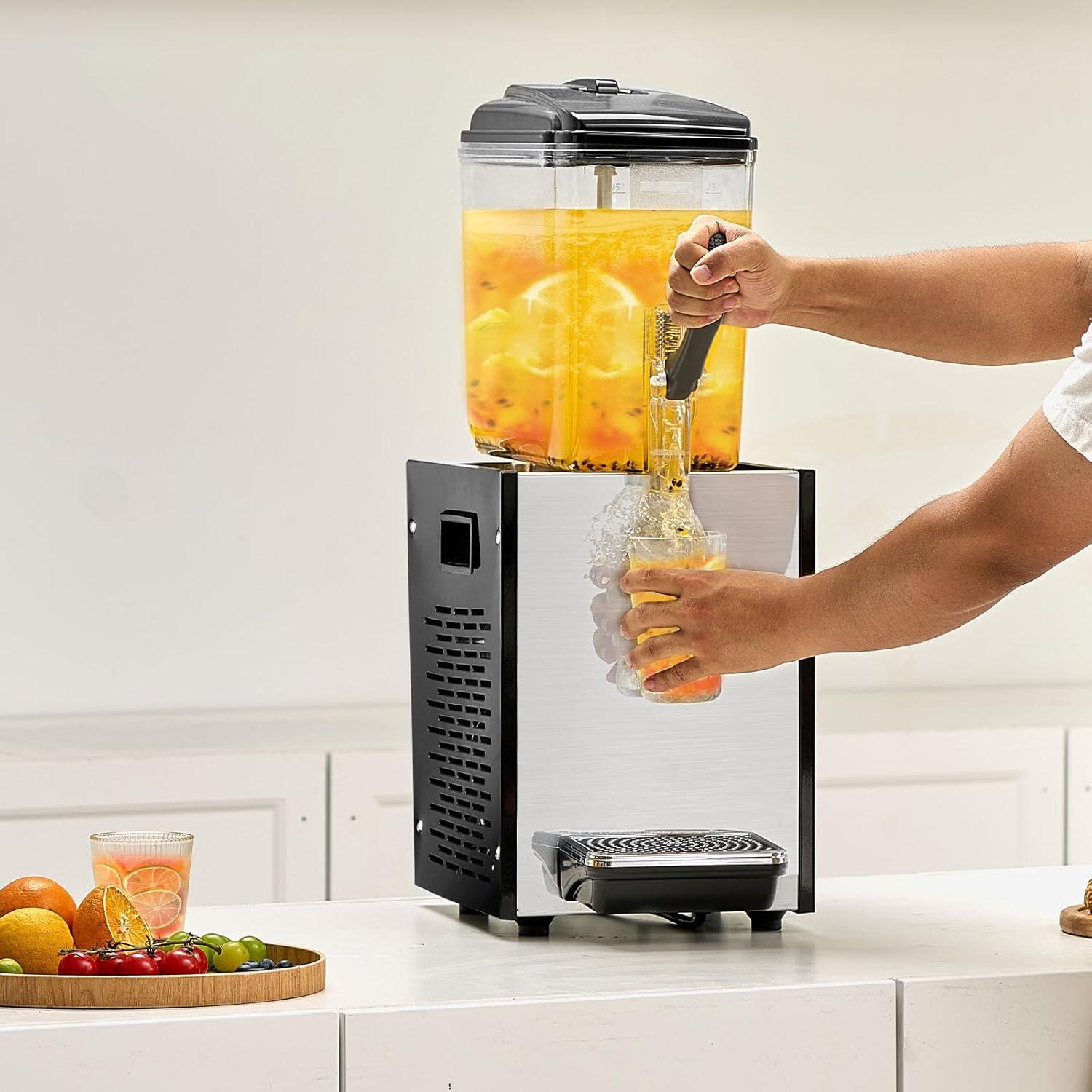 image:imageVEVOR Commercial Beverage Dispenser 12 L 127 QT Juice Dispenser 246W 304 Stainless Steel Food Grade Ice Tea Drink Machine with 45F54F Cooling Temperature for Cold Drink Restaurant Bar Party