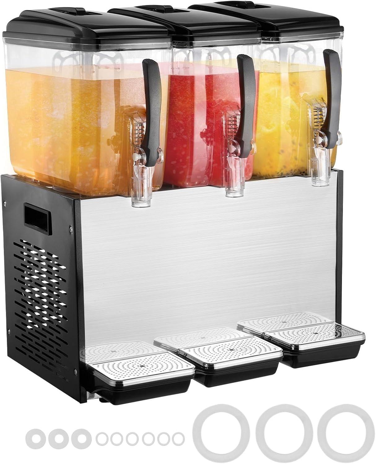 image:imageVEVOR Commercial Beverage Dispenser 3 Tanks 12 L 127 QT Per Tank Juice Dispenser 370W Stainless Steel Ice Tea Drink Machine with 45F54F Cooling Temperature for Cold Drink Restaurant Bar Party12L 3