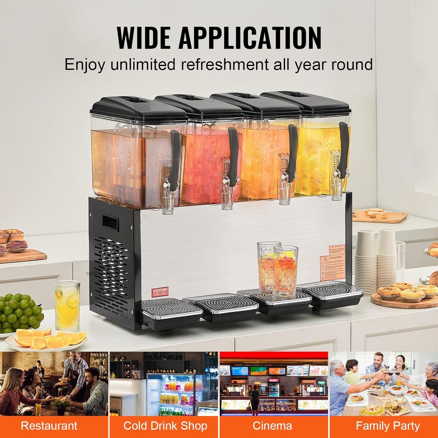image:imageVEVOR Commercial Beverage Dispenser 3 Tanks 12 L 127 QT Per Tank Juice Dispenser 370W Stainless Steel Ice Tea Drink Machine with 45F54F Cooling Temperature for Cold Drink Restaurant Bar Party12L 4