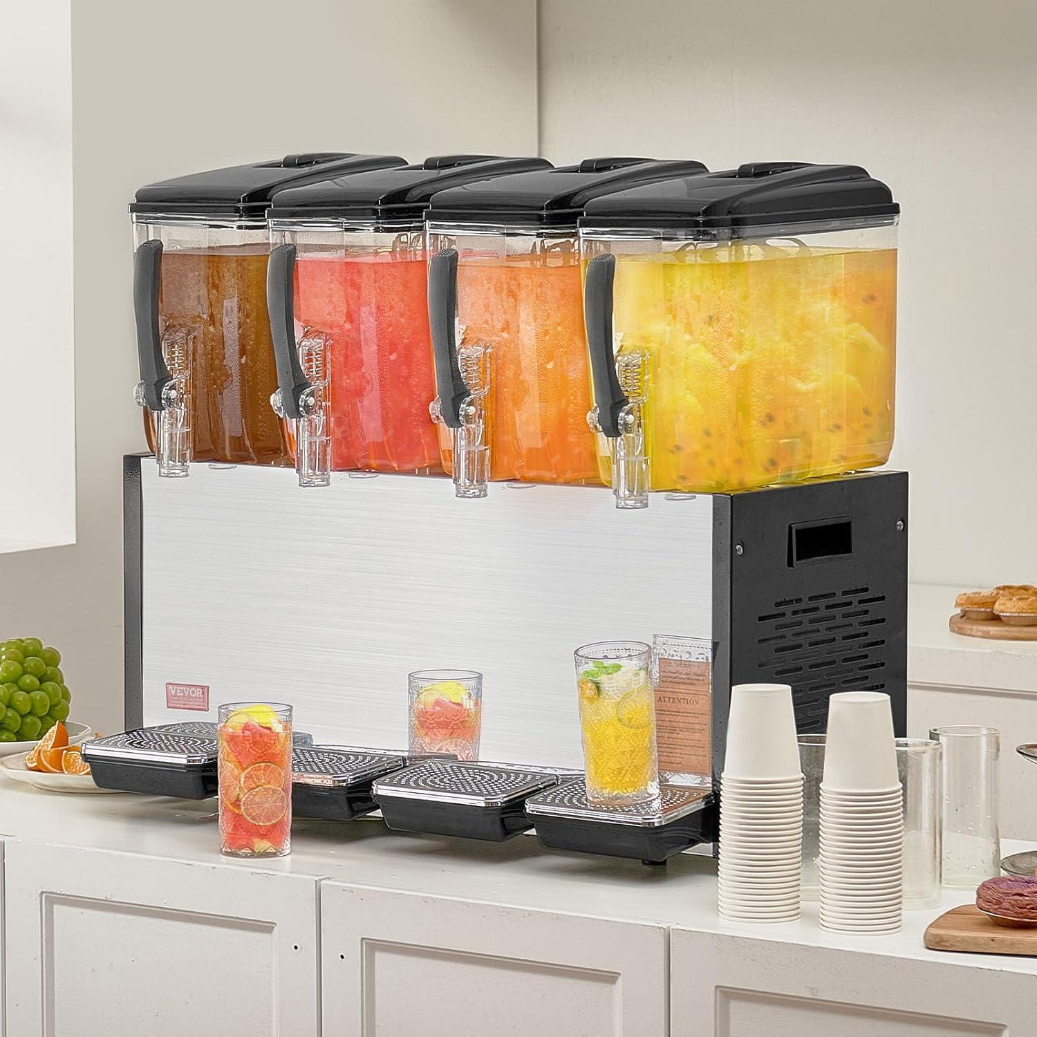 image:imageVEVOR Commercial Beverage Dispenser 3 Tanks 12 L 127 QT Per Tank Juice Dispenser 370W Stainless Steel Ice Tea Drink Machine with 45F54F Cooling Temperature for Cold Drink Restaurant Bar Party12L 4