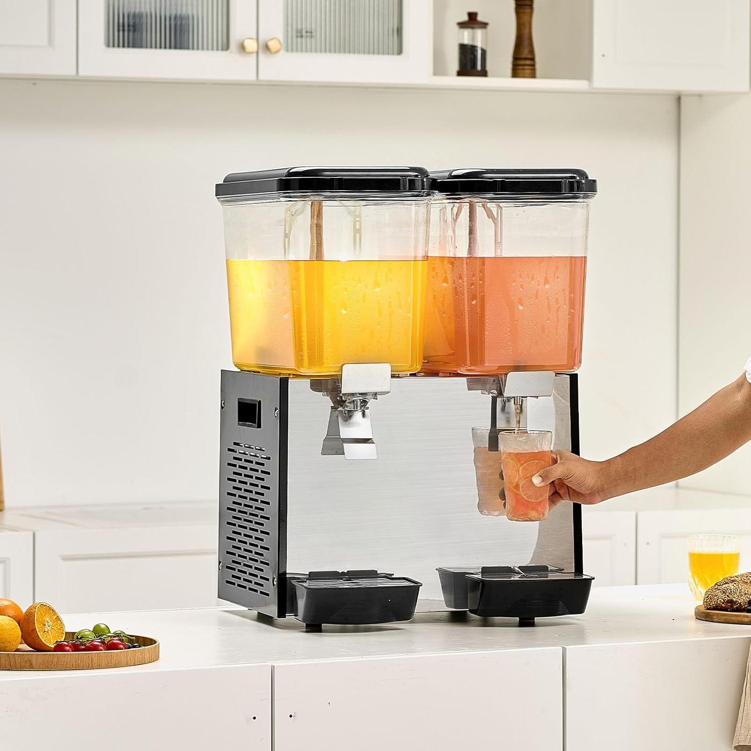 image:imageVEVOR Commercial Beverage Dispenser 3 Tanks 18 L 19 QT Per Tank Juice Dispenser 512W Stainless Steel Ice Tea Drink Machine with 45F54F Cooling Temperature for Cold Drink Restaurant Bar Party2 tanks x 18L